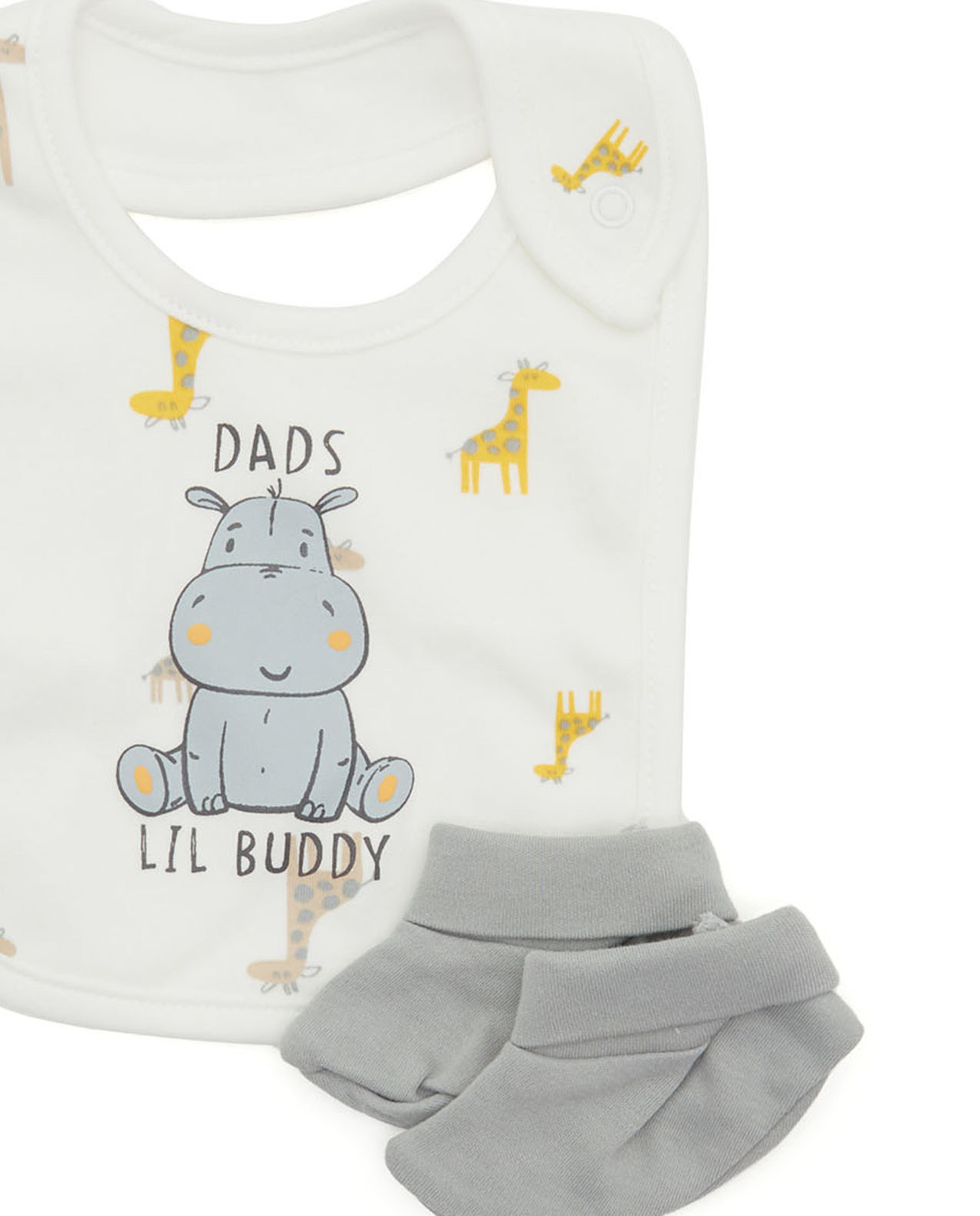 Printed Bib and Solid Booties Set