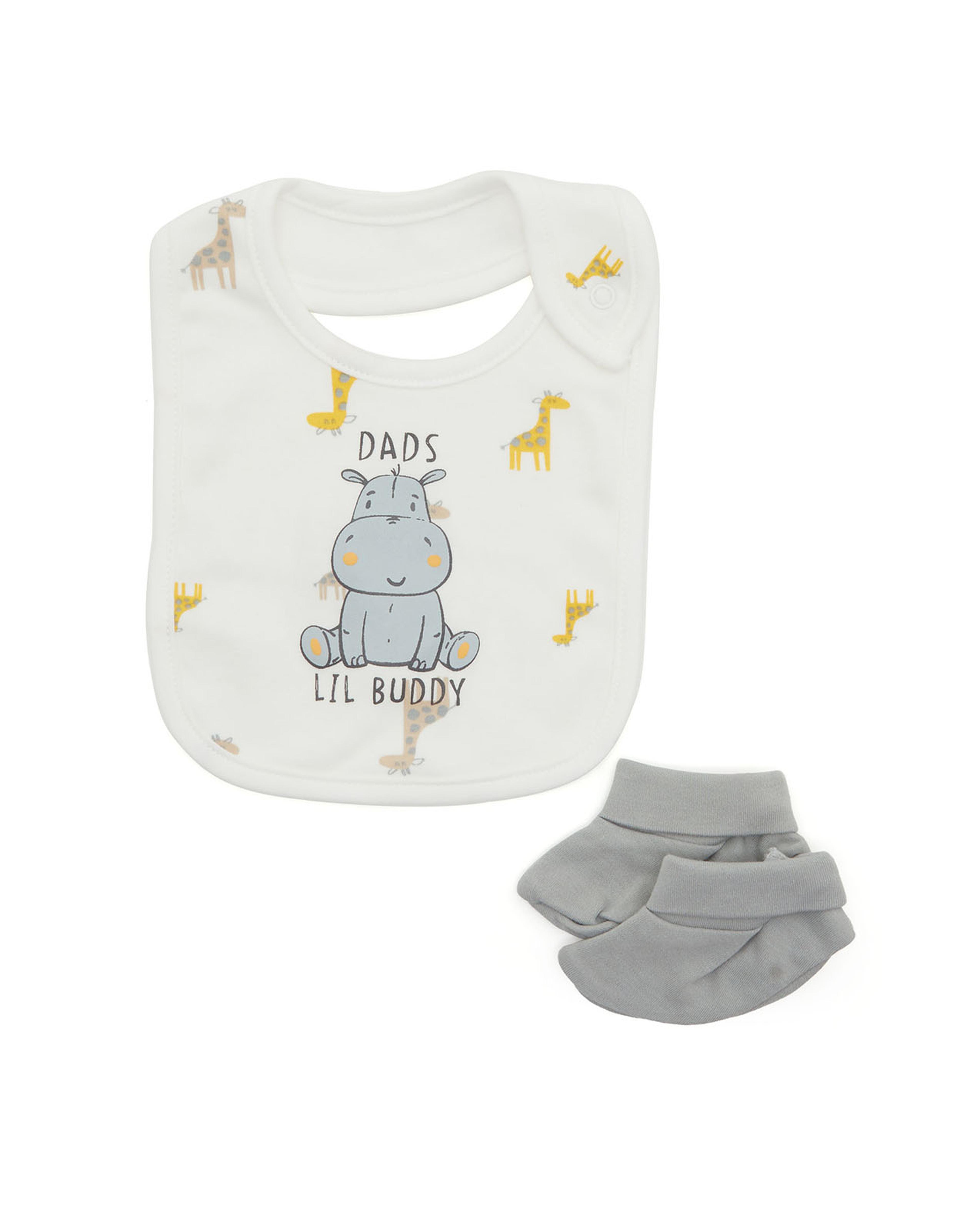 Printed Bib and Solid Booties Set
