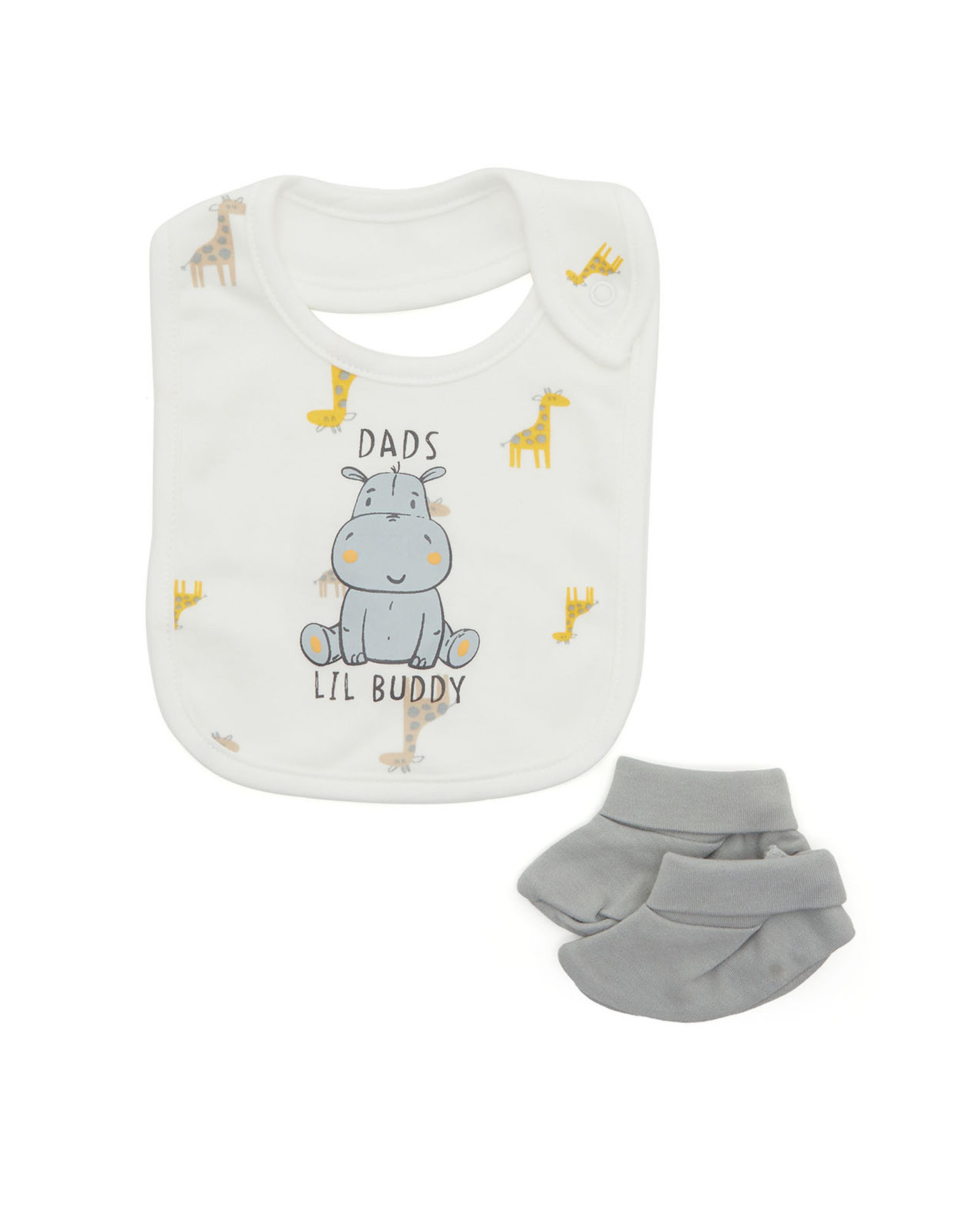 Printed Bib and Solid Booties Set