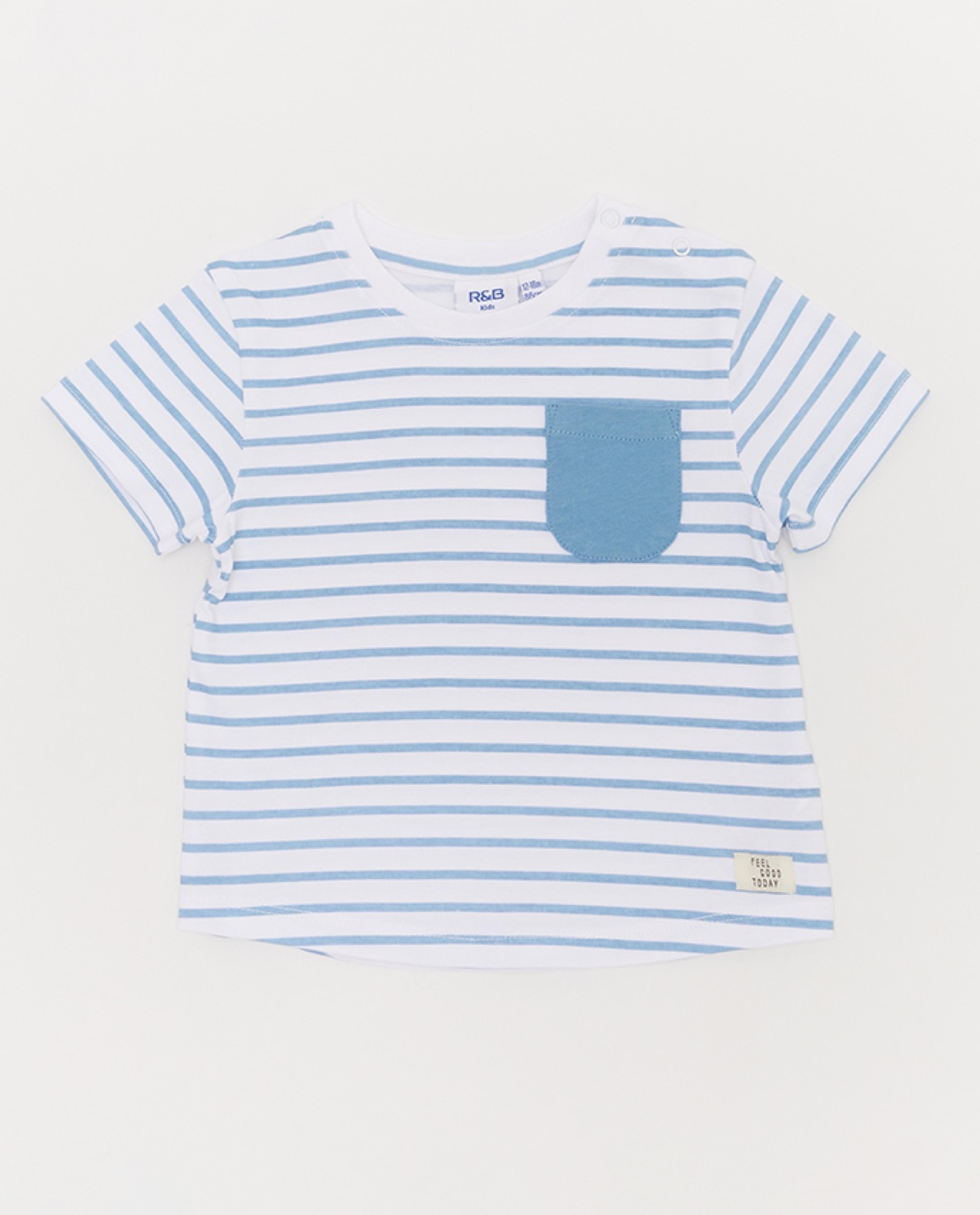 R&B Kids - Striped T-Shirt with Crew Neck and Short Sleeves