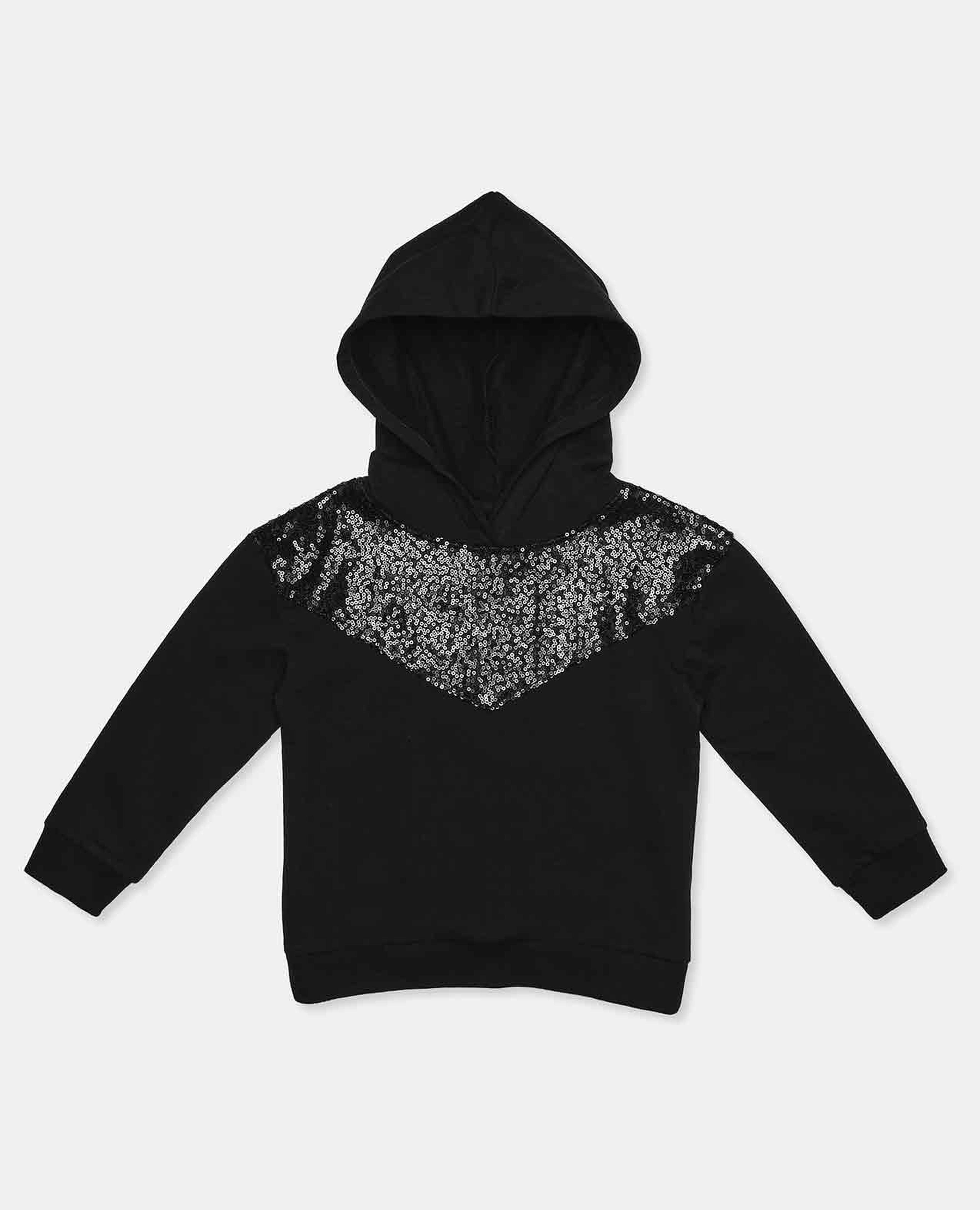 Sequinned Sweatshirt with Hooded Neck and Long Sleeves