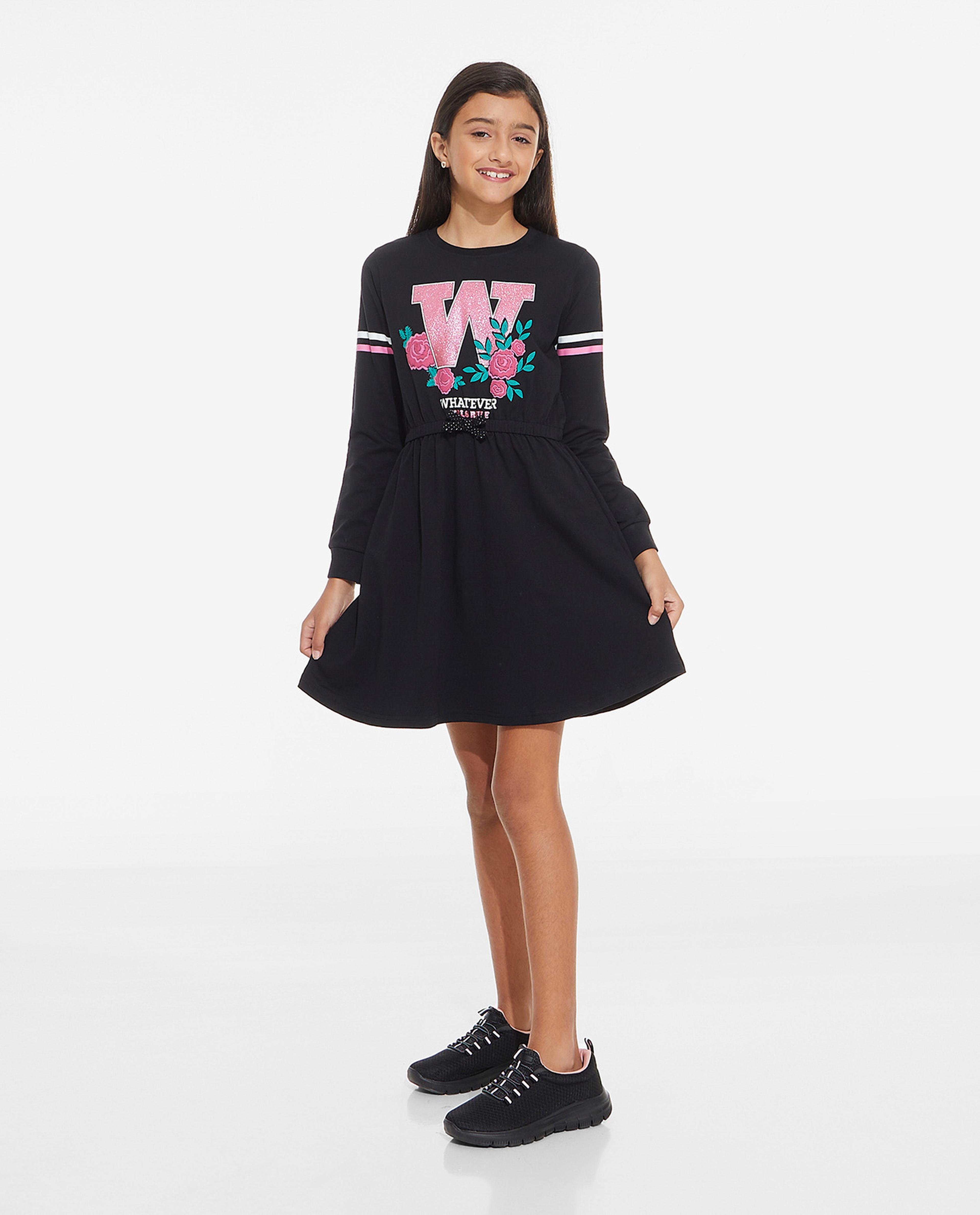 Typography Printed Fit and Flare T-Shirt Dress