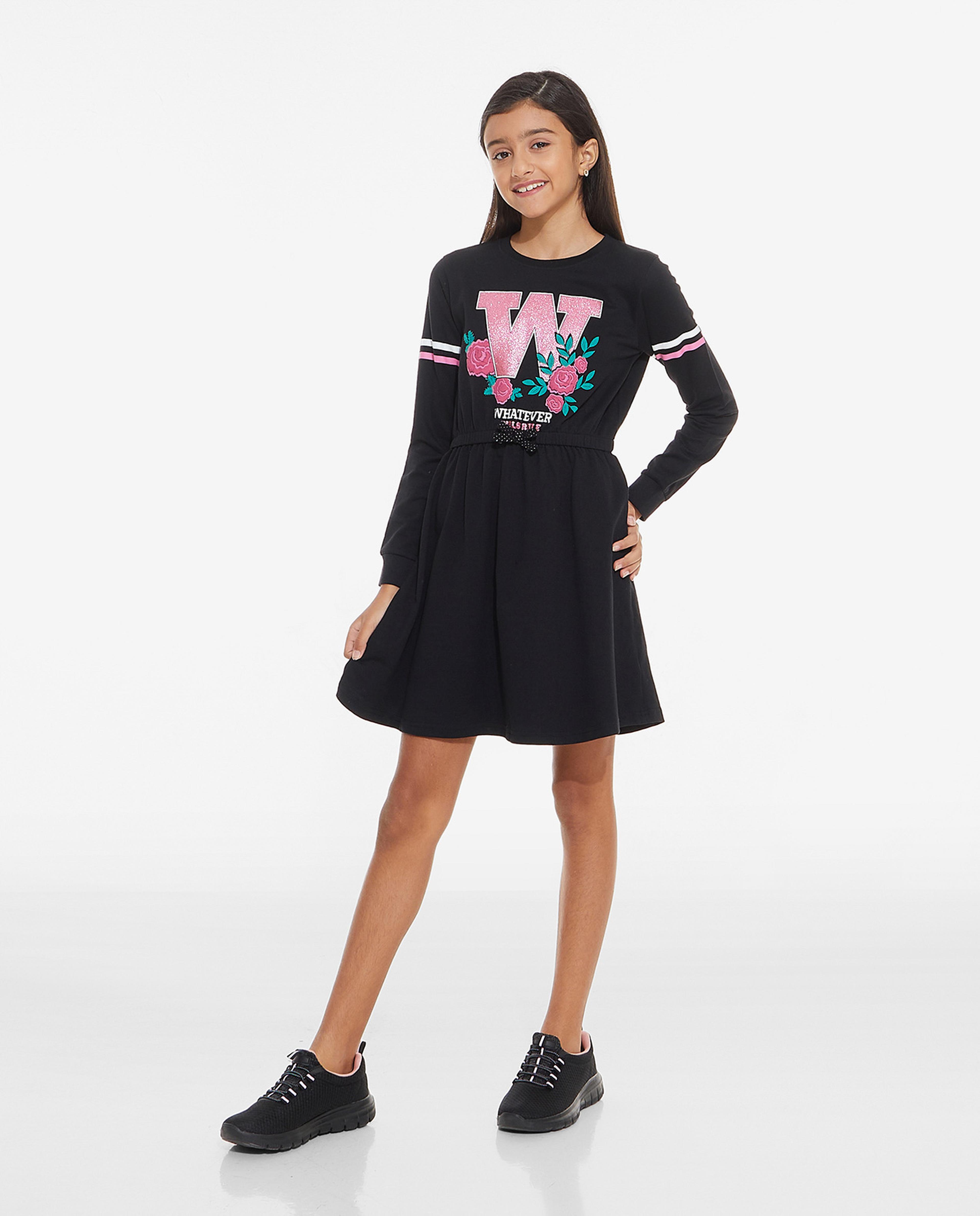 Typography Printed Fit and Flare T-Shirt Dress