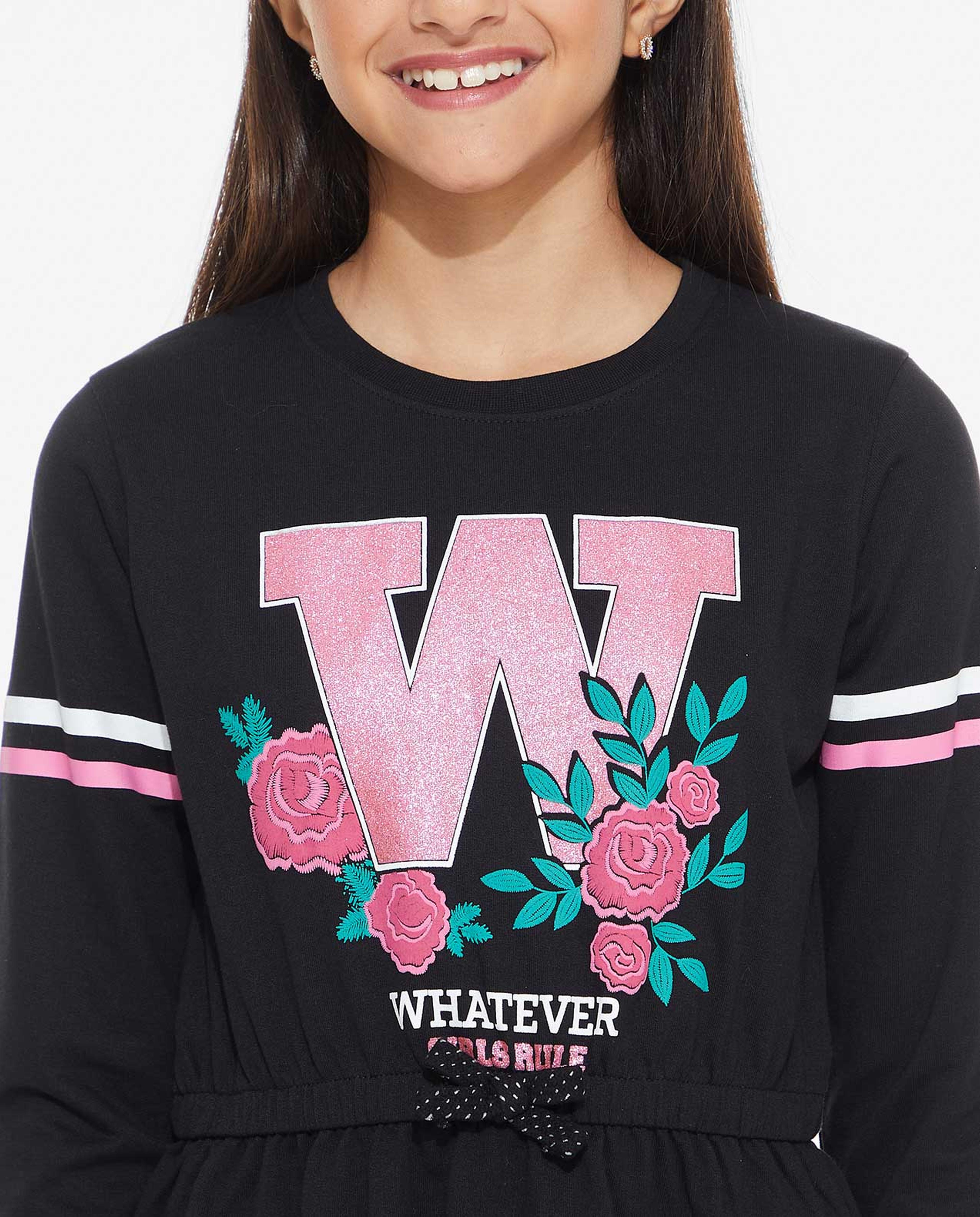 Typography Printed Fit and Flare T-Shirt Dress