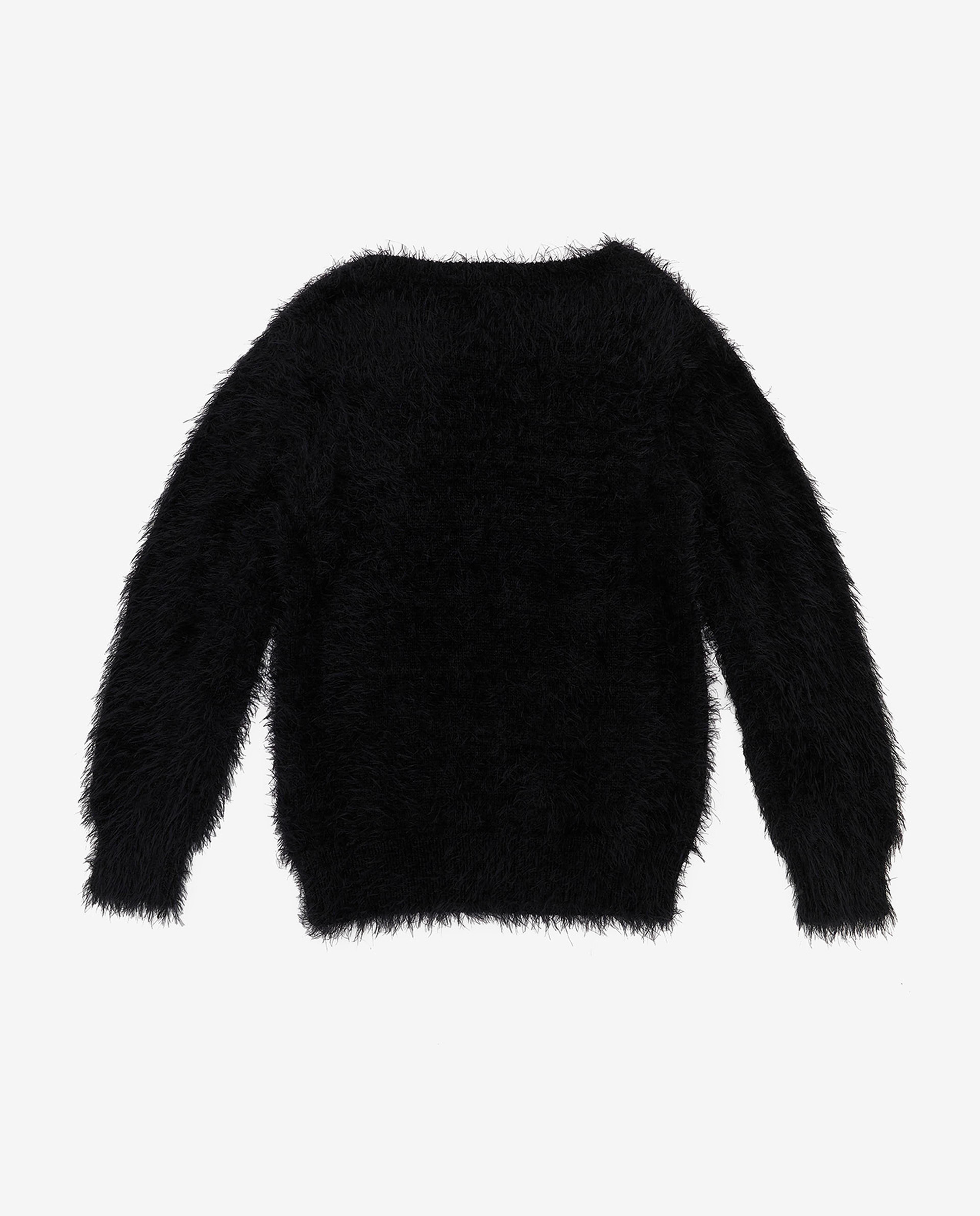 Furry Sweater with Crew Neck and Long Sleeves