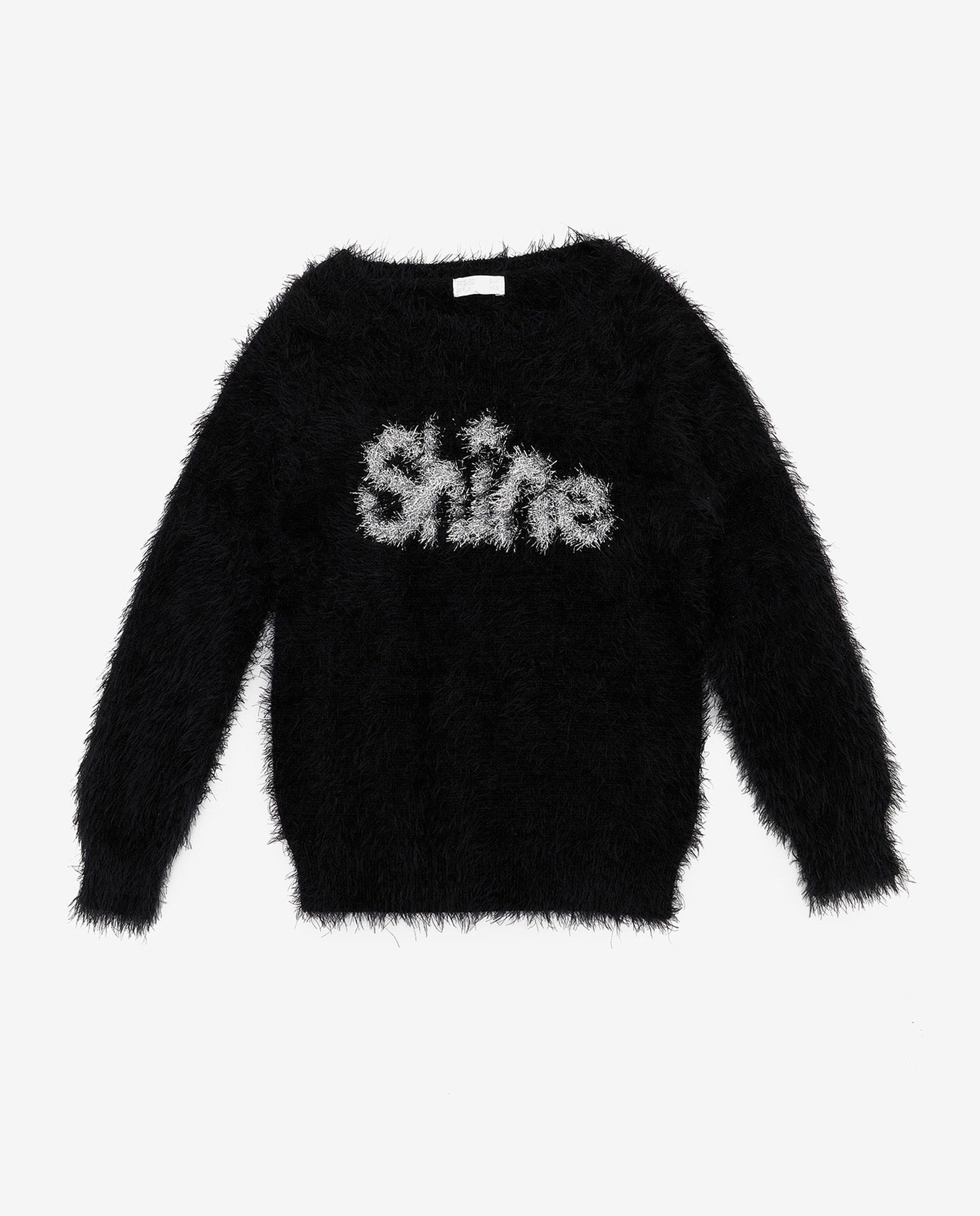 Furry Sweater with Crew Neck and Long Sleeves