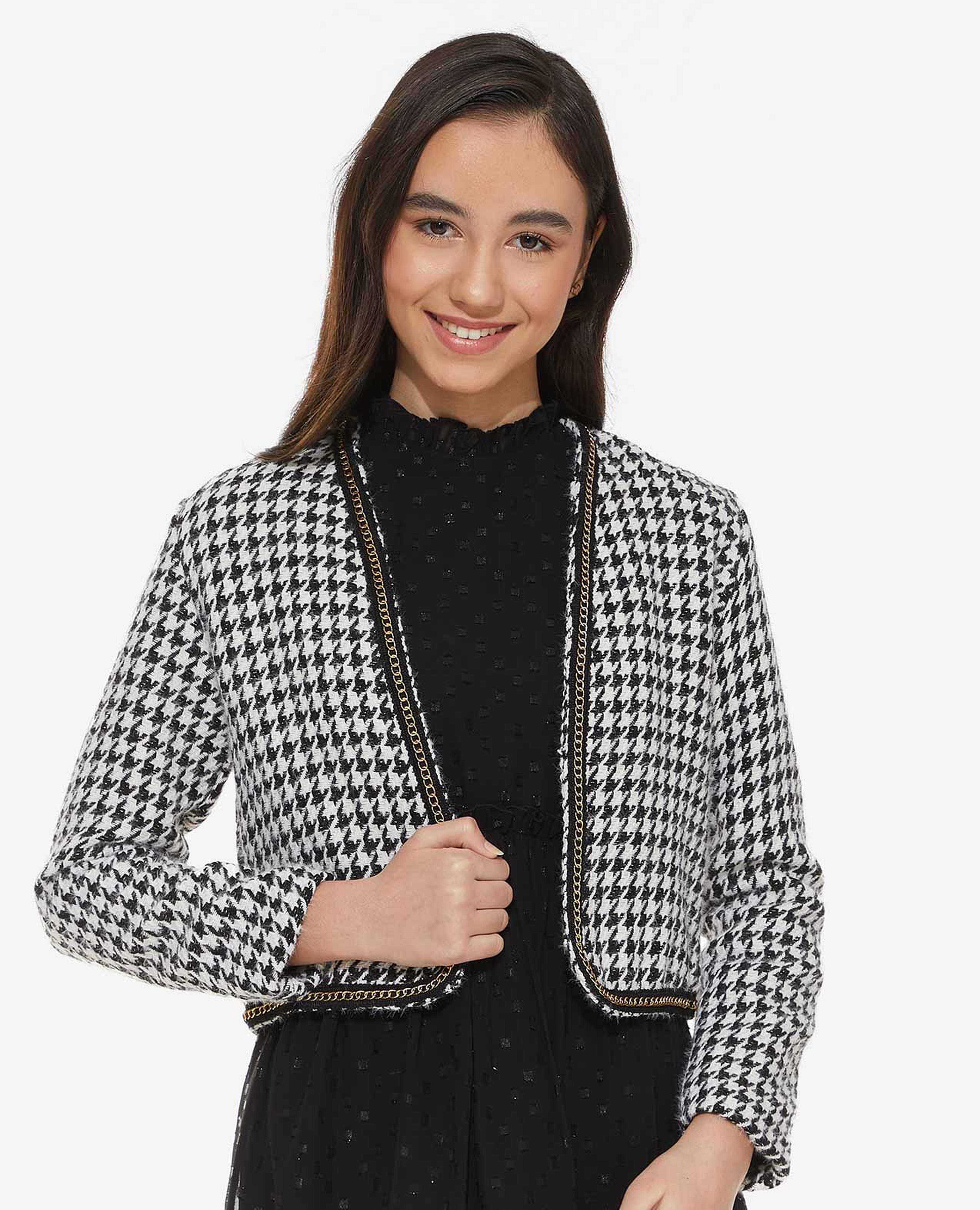 Crowbar Patterned Overcoat with Long Sleeves