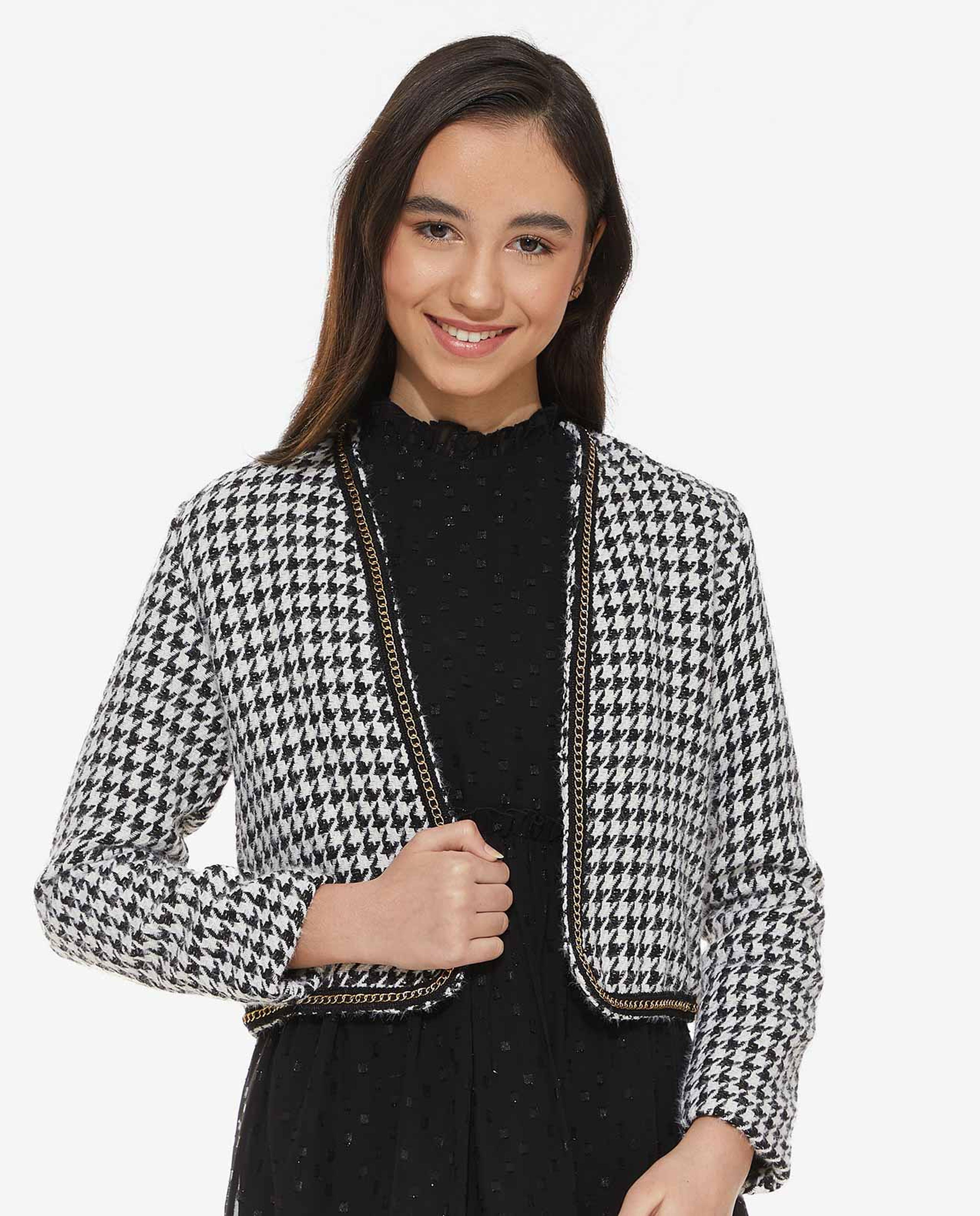 Crowbar Patterned Overcoat with Long Sleeves