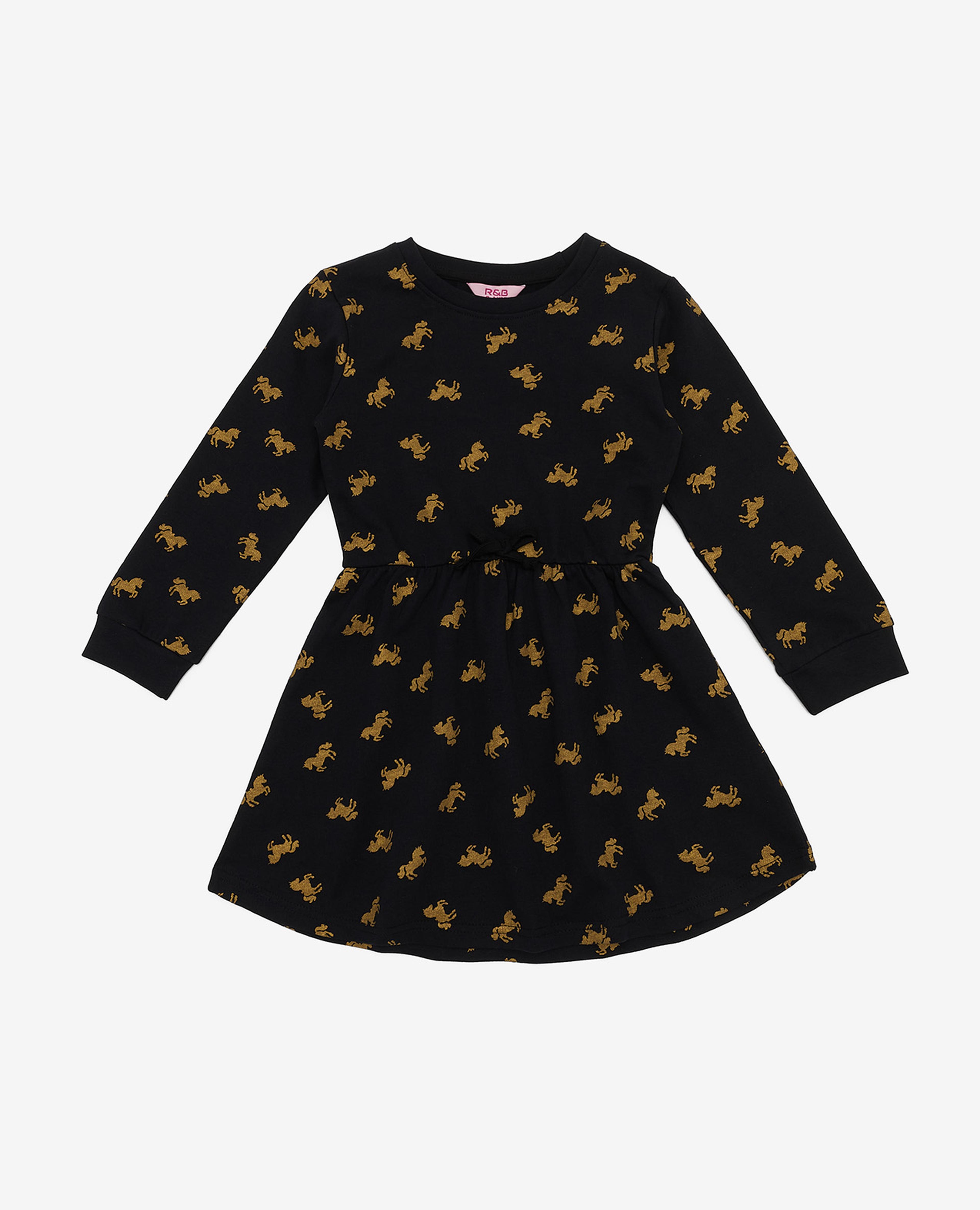 Printed Fit and Flare Dress with Long Sleeves