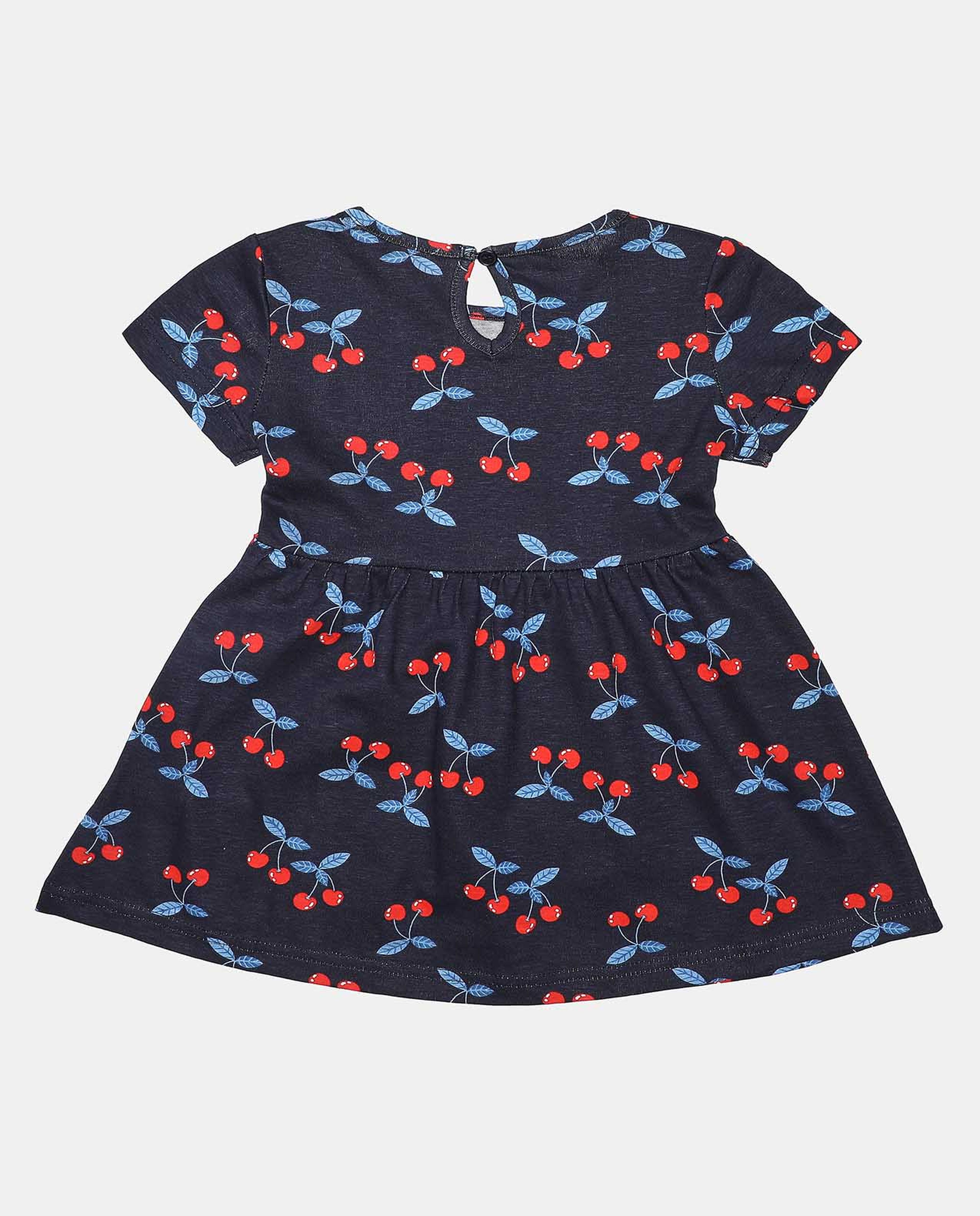 Printed Casual Dress with Crew Neck Short Sleeve