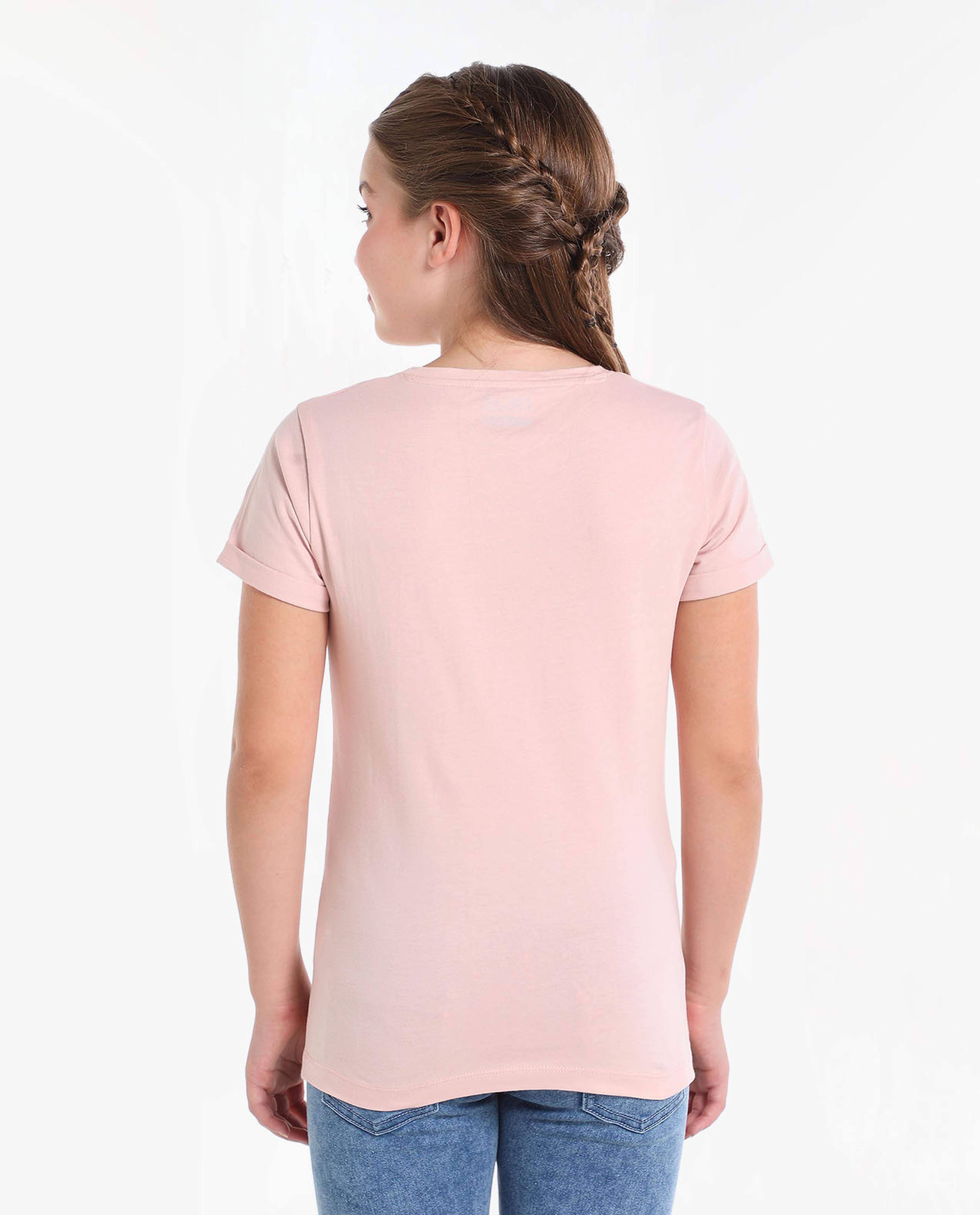 Graphic Printed T-Shirt with Round Neck and Short Sleeves