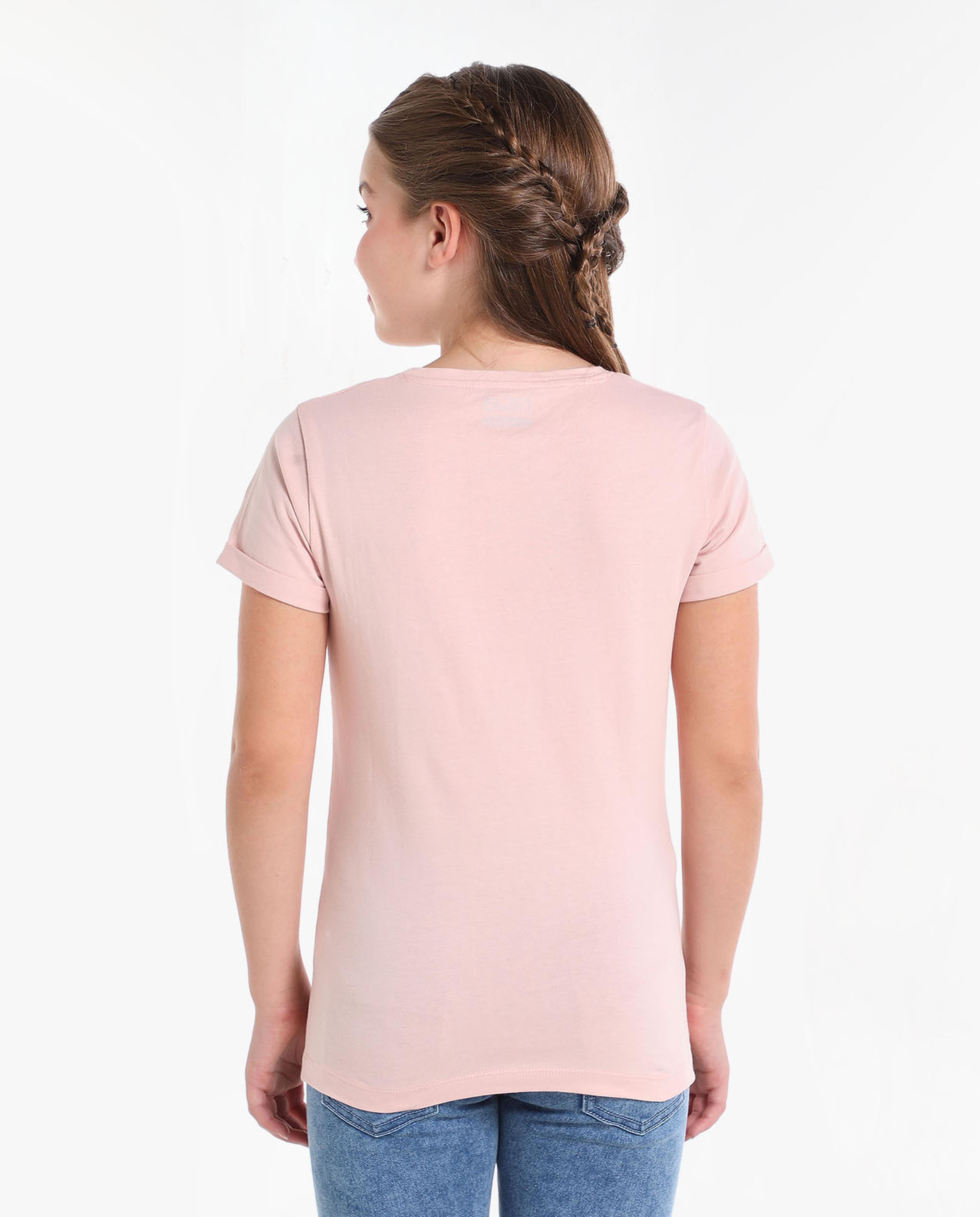 Graphic Printed T-Shirt with Round Neck and Short Sleeves