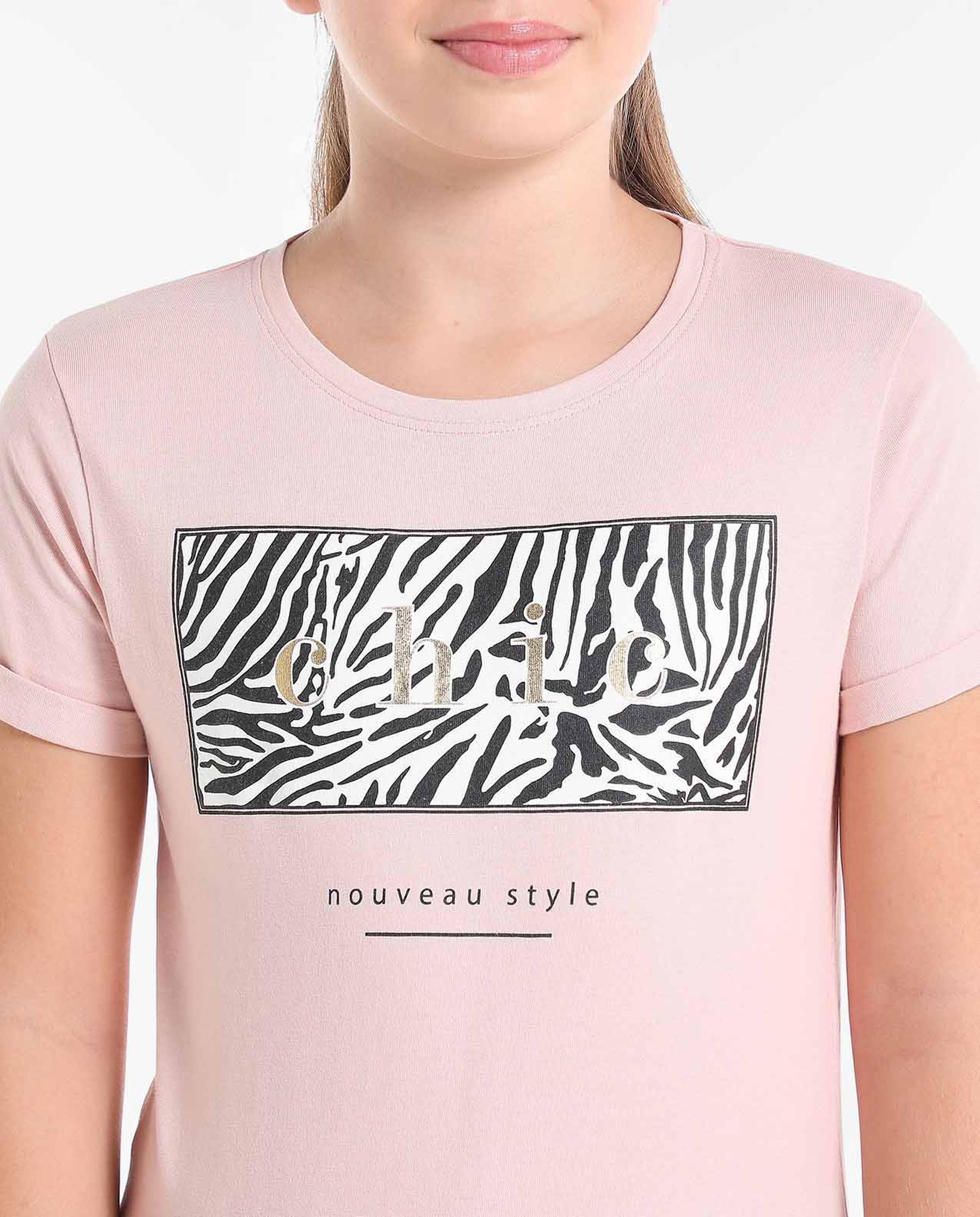 Graphic Printed T-Shirt with Round Neck and Short Sleeves