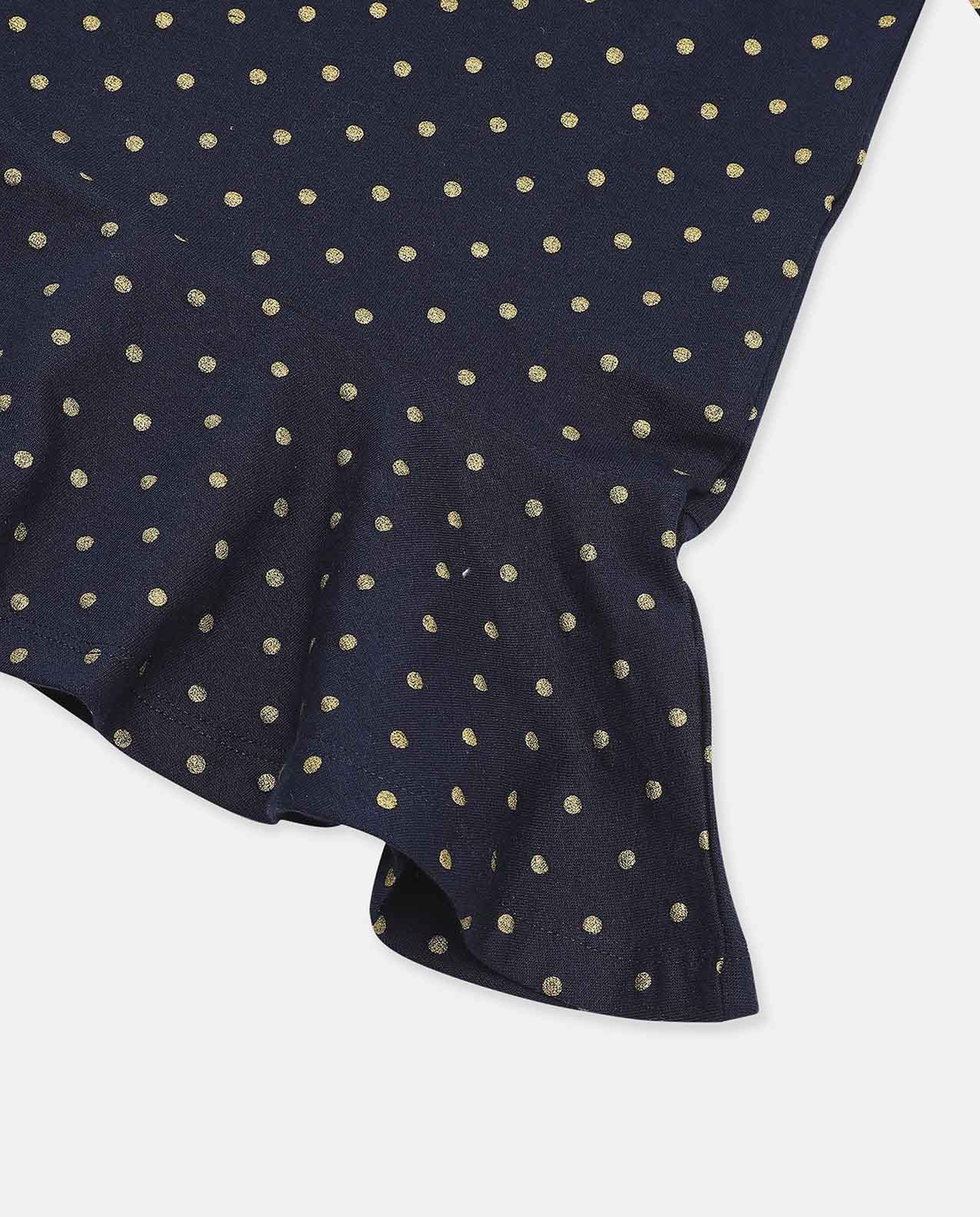 Polka Printed Peplum Dress with Round Neck and Long Sleeves