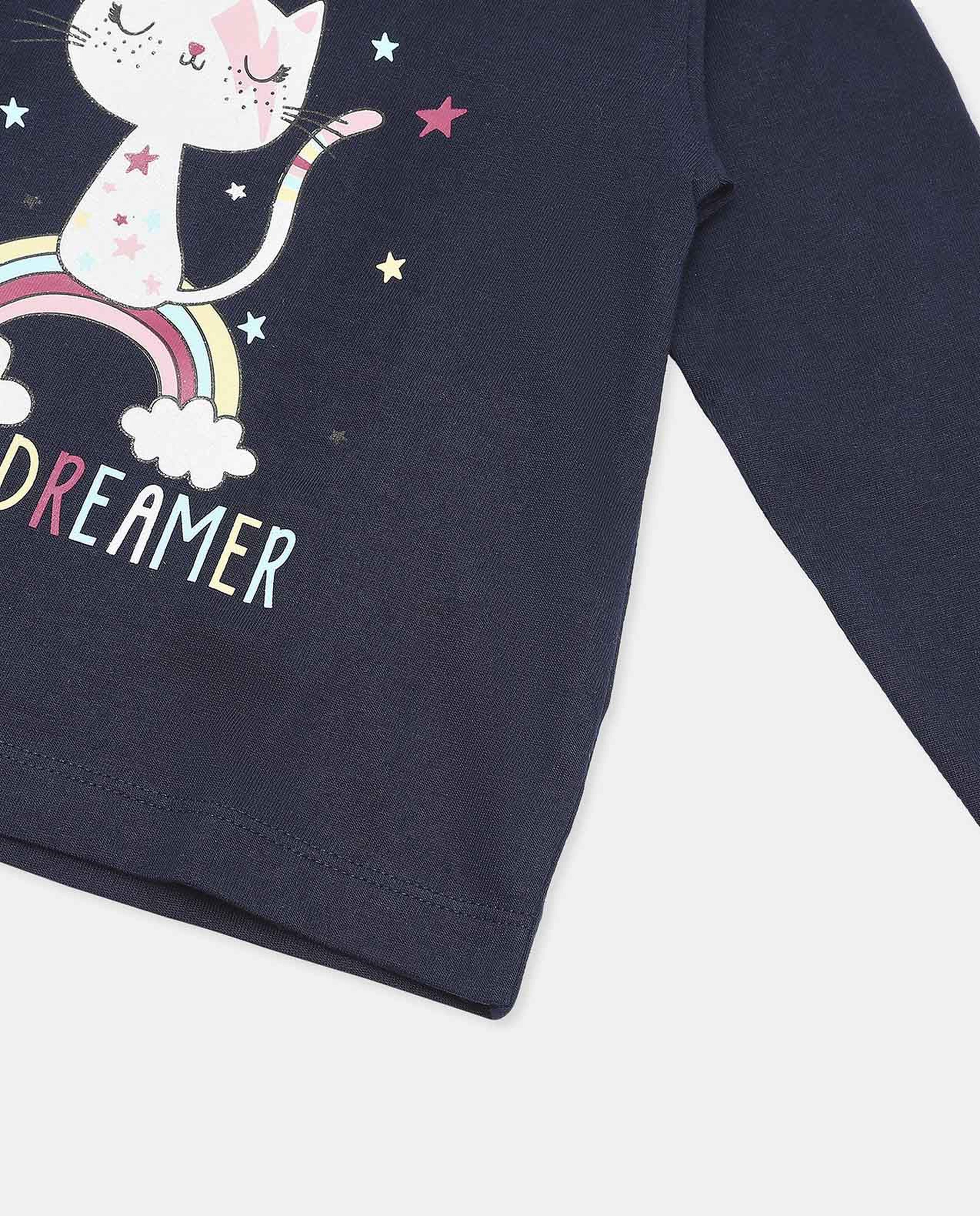 Printed T-Shirt with Round Neck and Long Sleeves