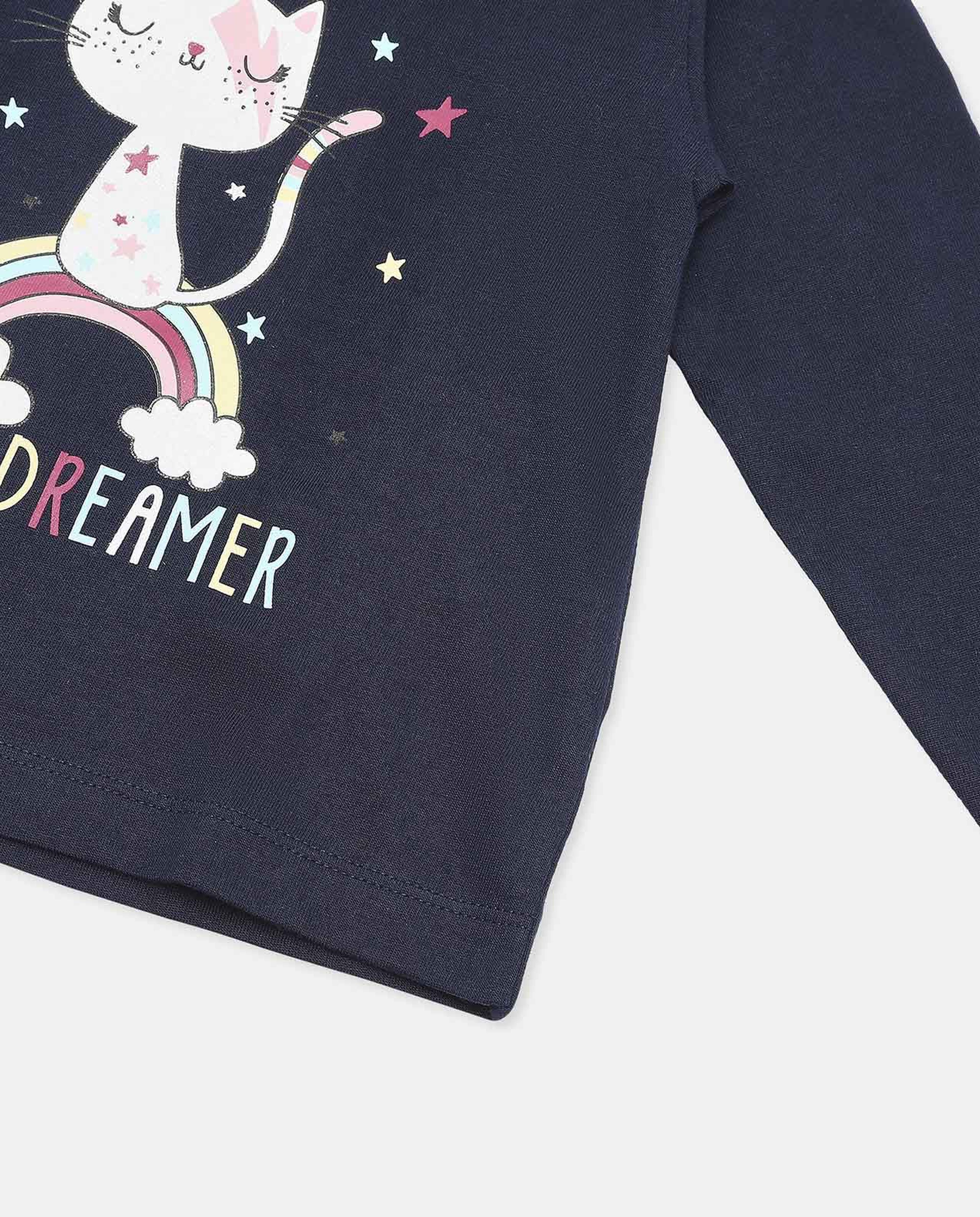 Printed T-Shirt with Round Neck and Long Sleeves