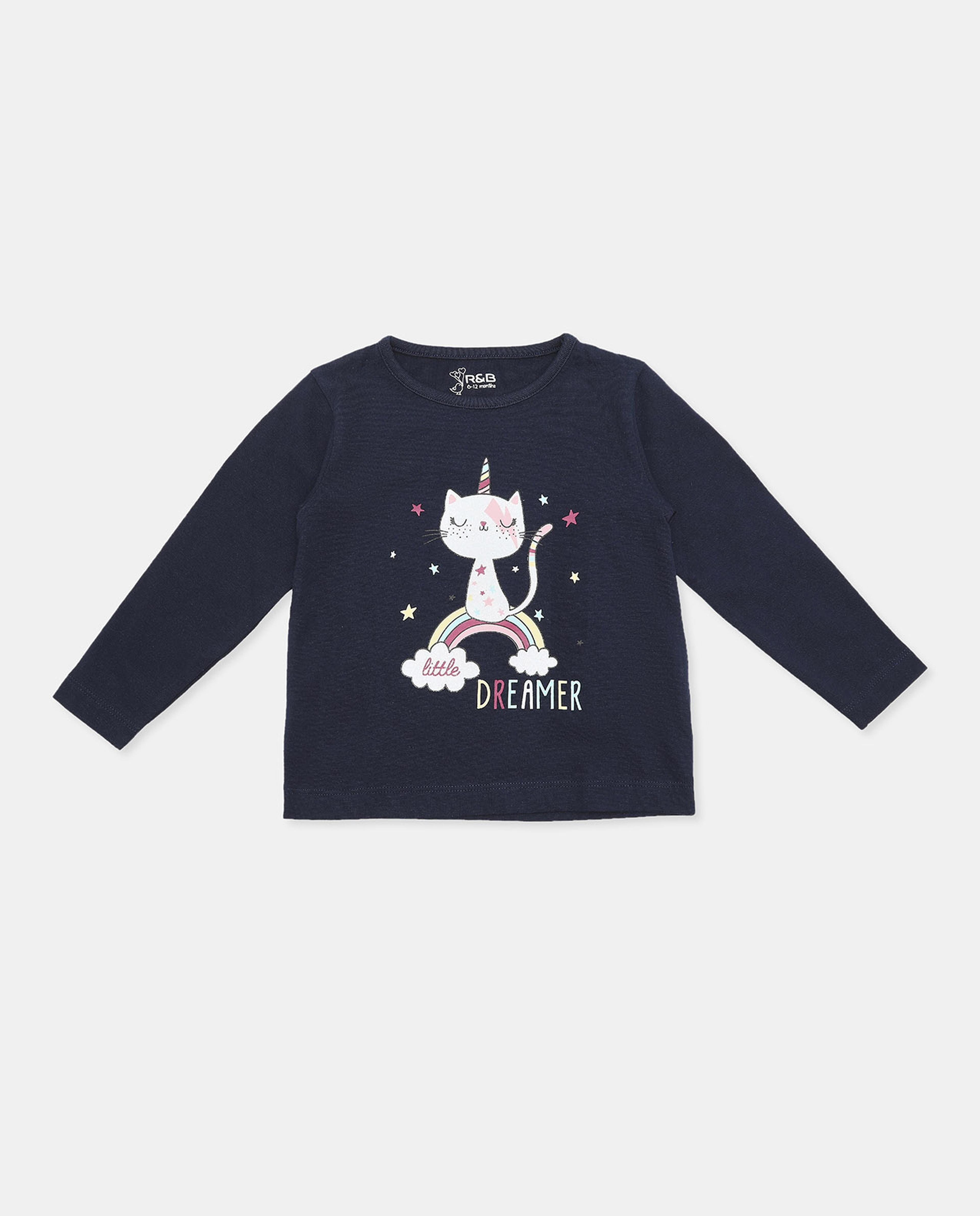 Printed T-Shirt with Round Neck and Long Sleeves