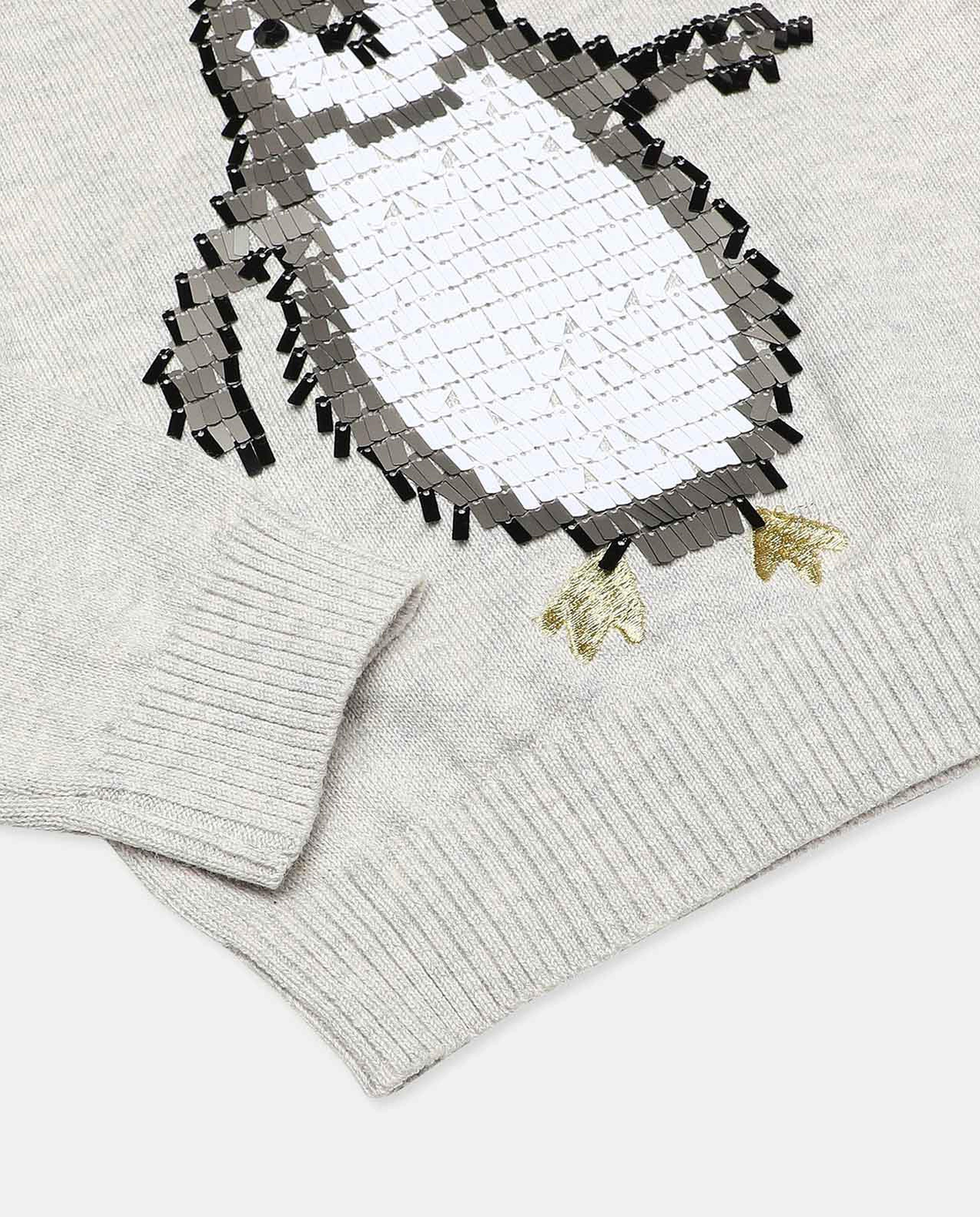 Embellished Sweater with Crew Neck and Long Sleeves