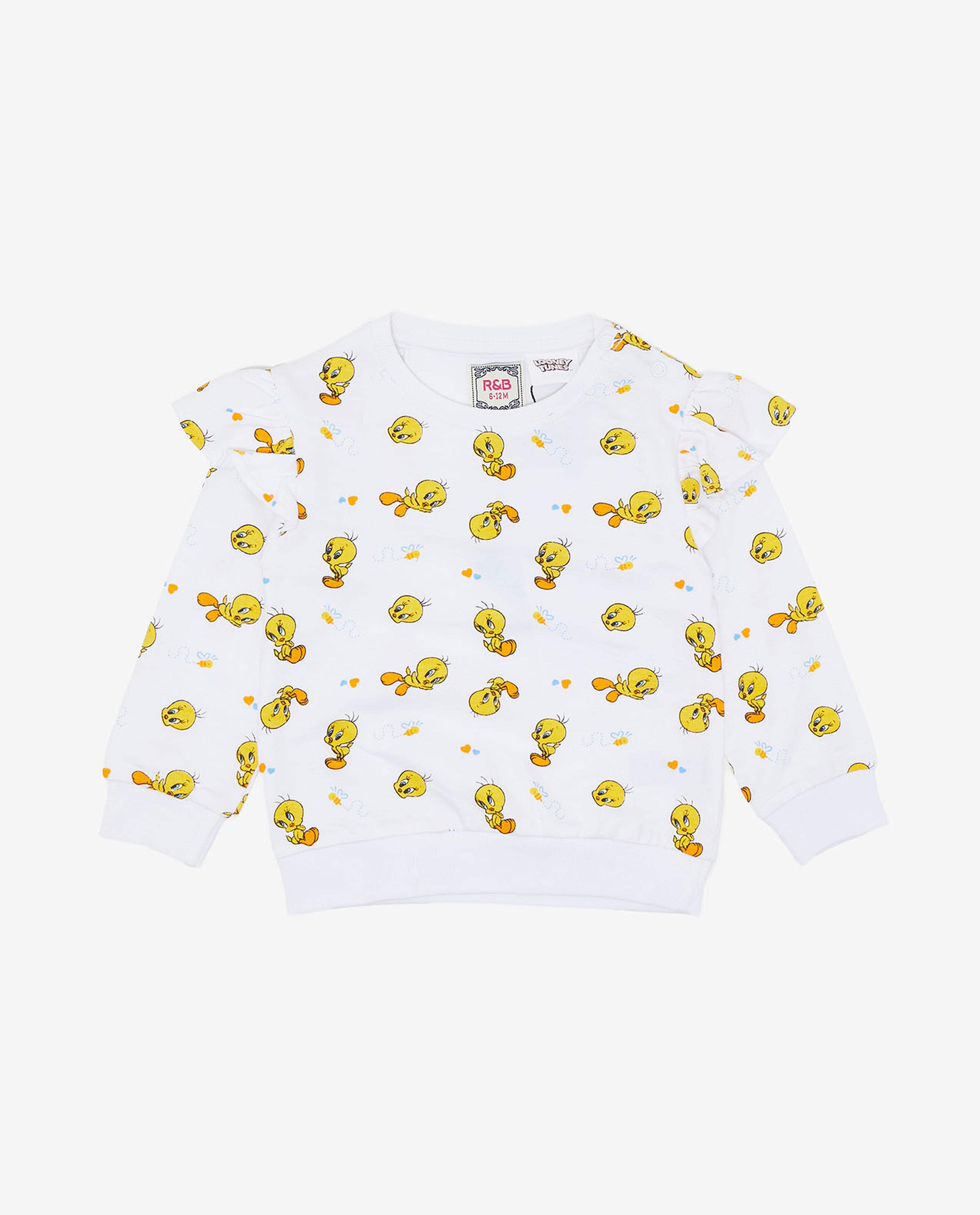 Tweety Printed Sweatshirt with Crew Neck and Long Sleeves