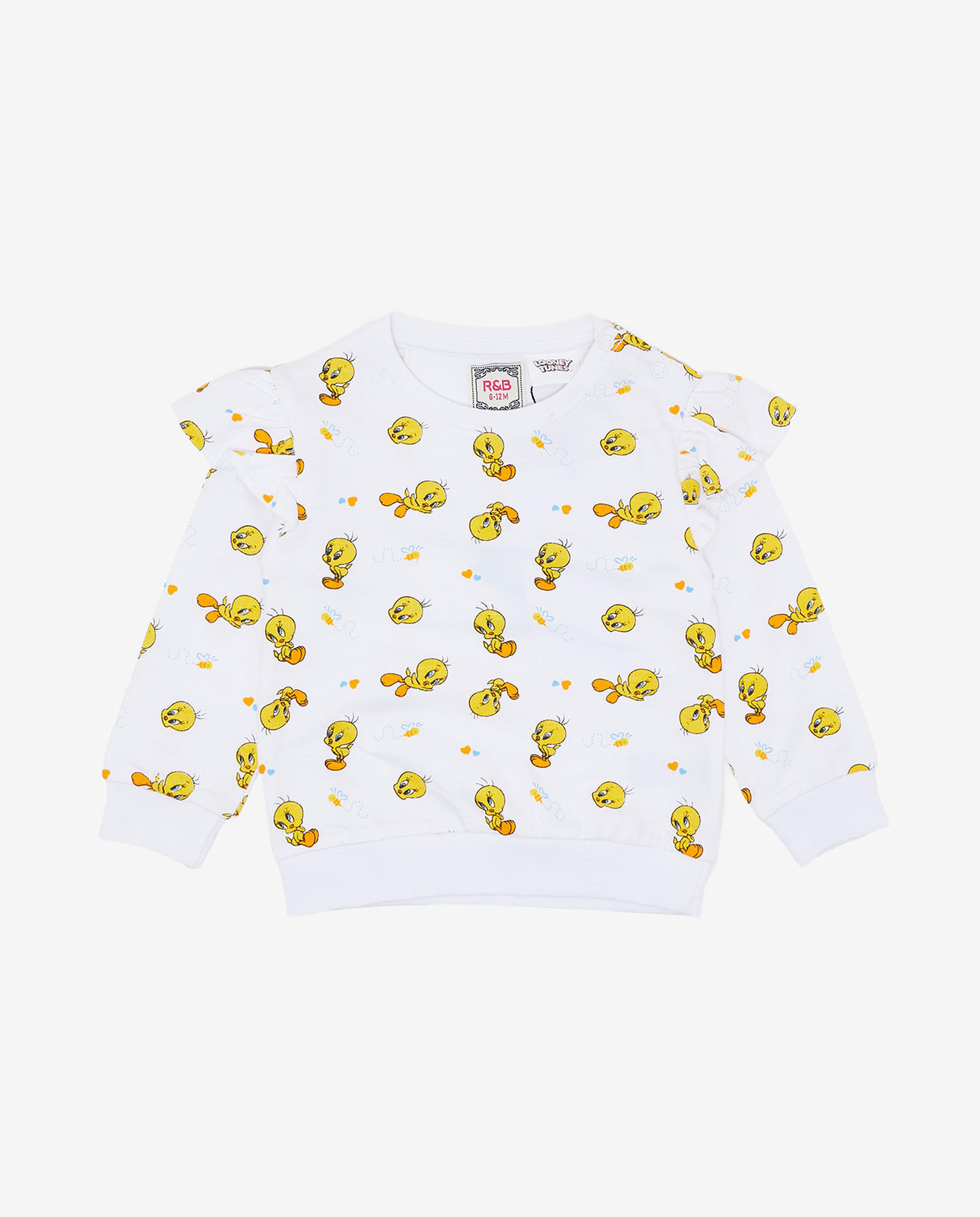 Tweety Printed Sweatshirt with Crew Neck and Long Sleeves
