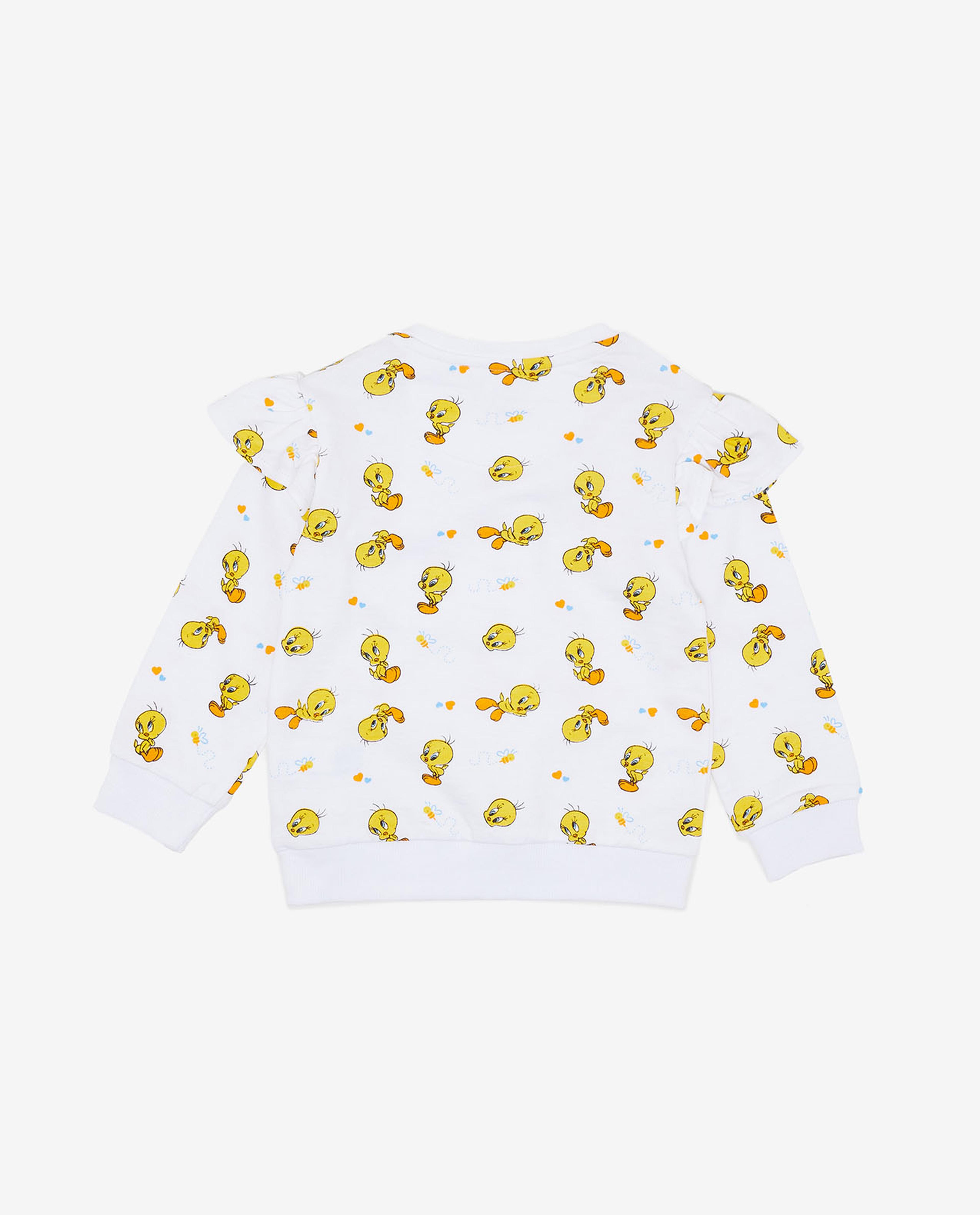 Tweety Printed Sweatshirt with Crew Neck and Long Sleeves