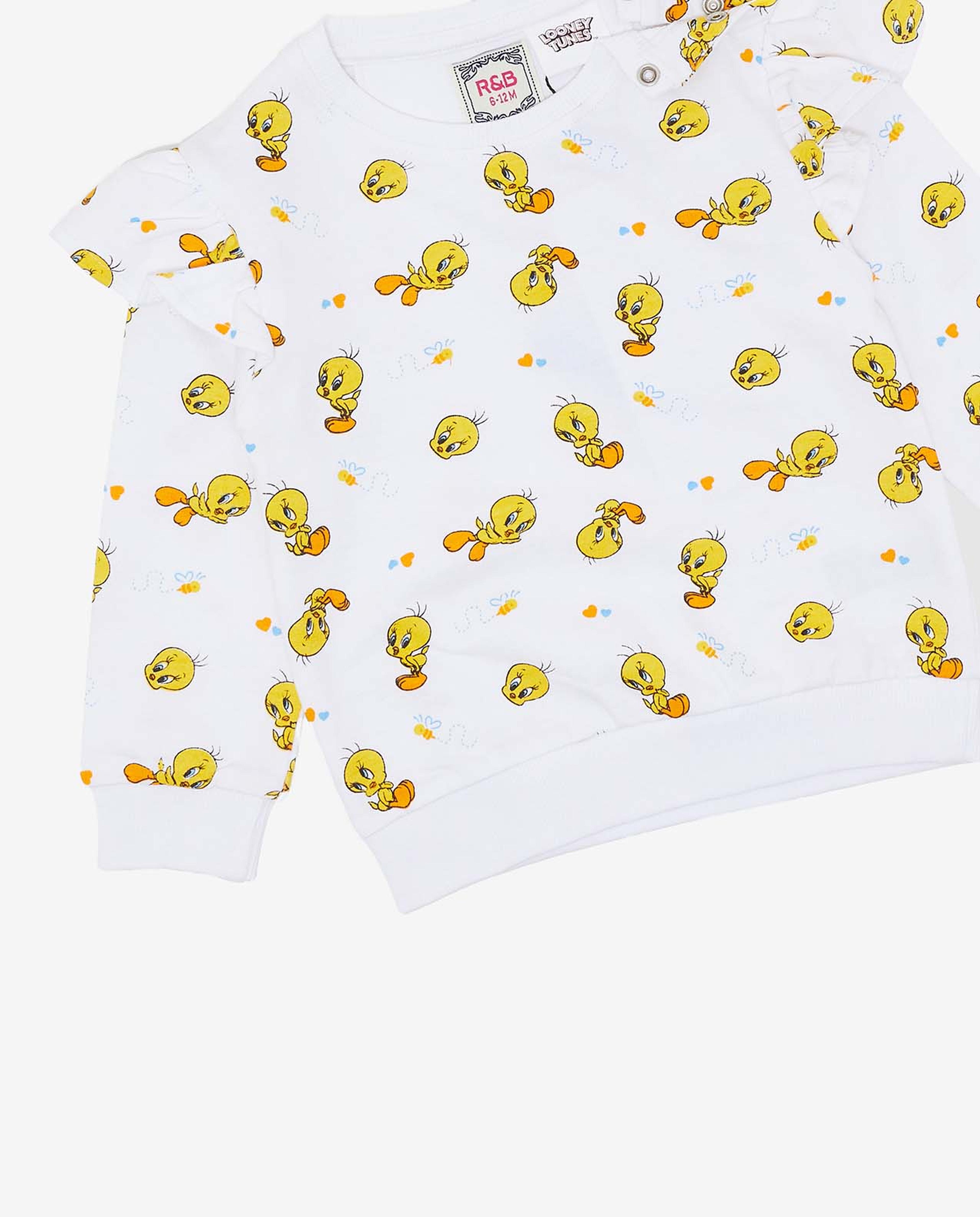 Tweety Printed Sweatshirt with Crew Neck and Long Sleeves