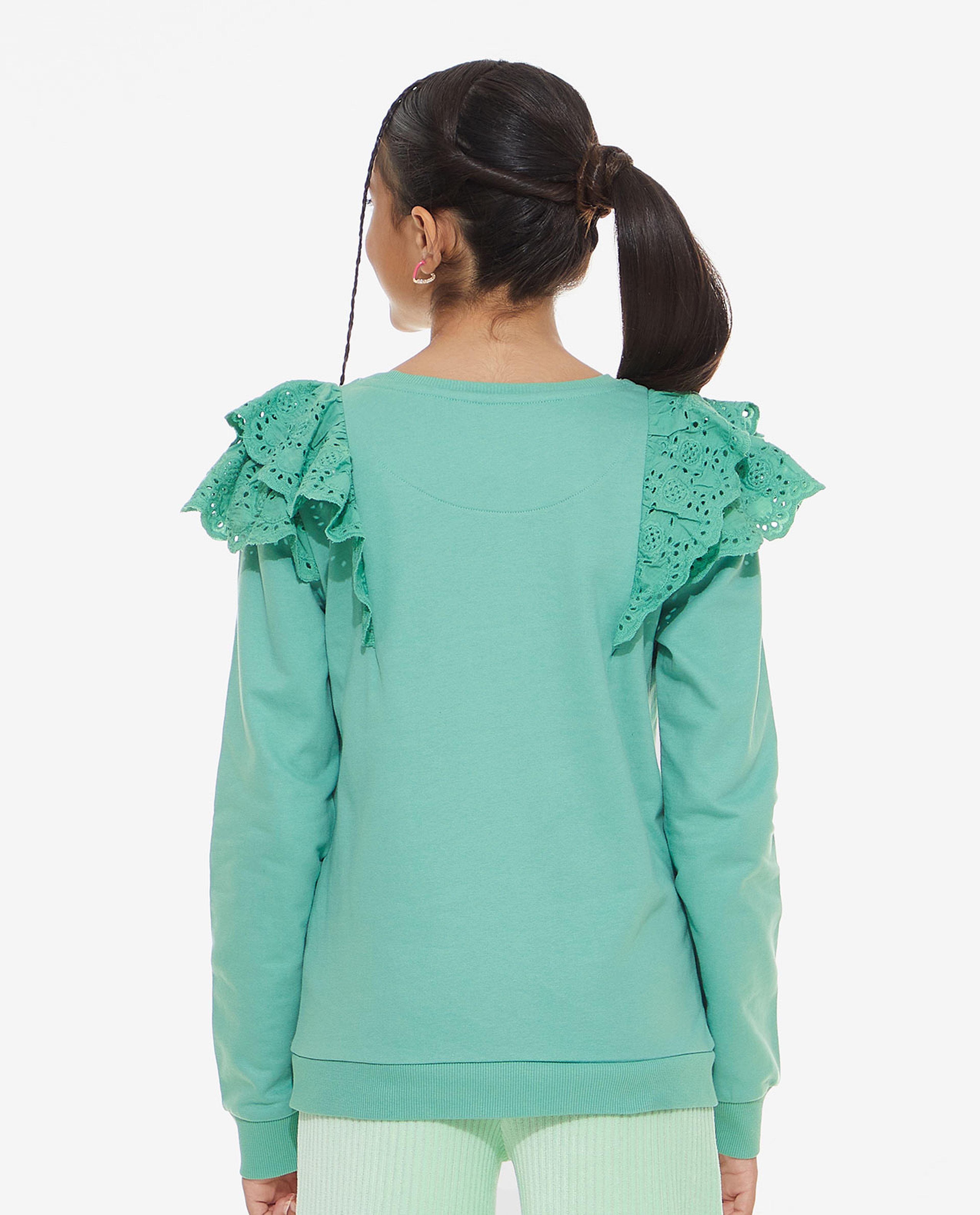 Ruffle Detailed Sweatshirt with Long Sleeves