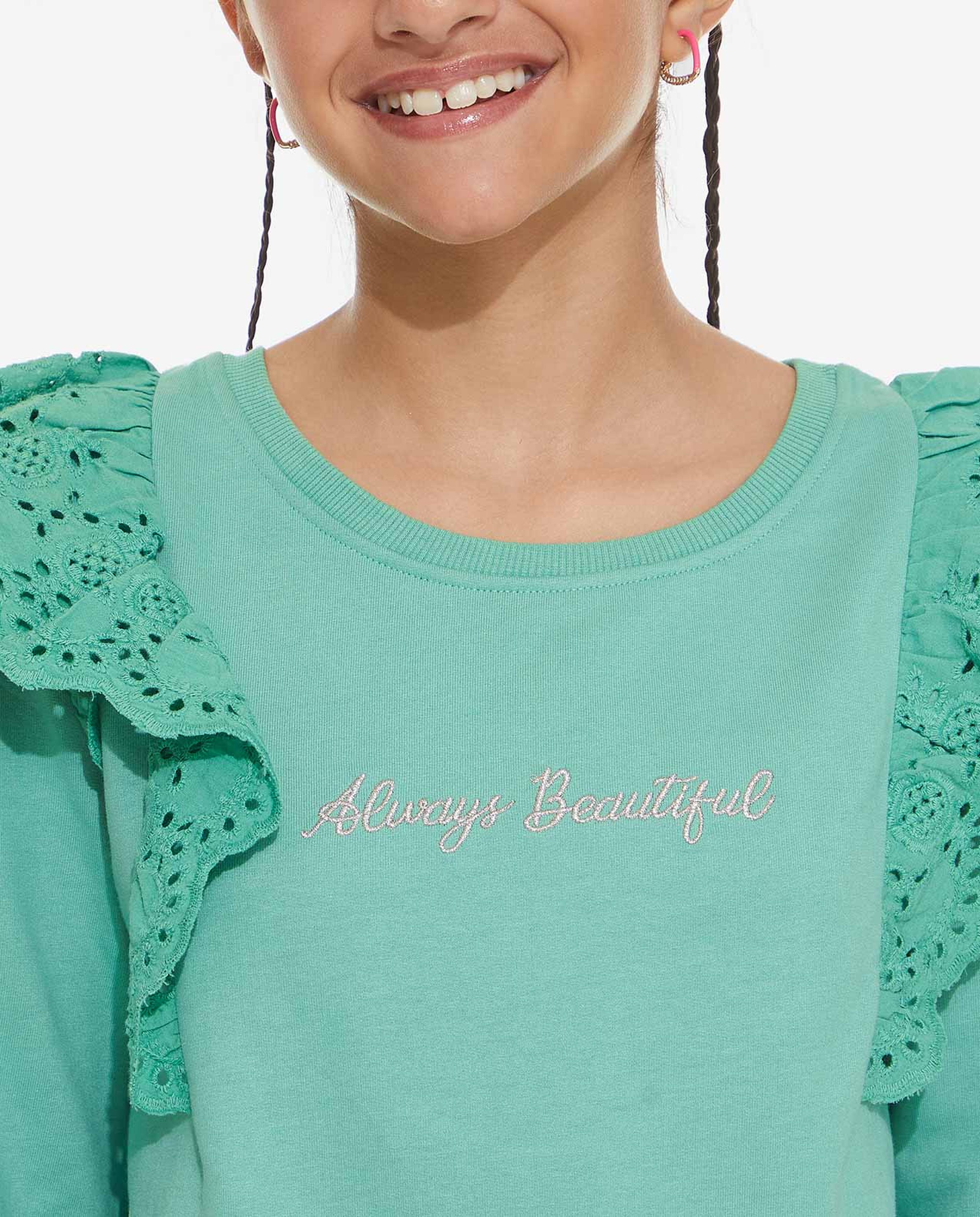 Ruffle Detailed Sweatshirt with Long Sleeves
