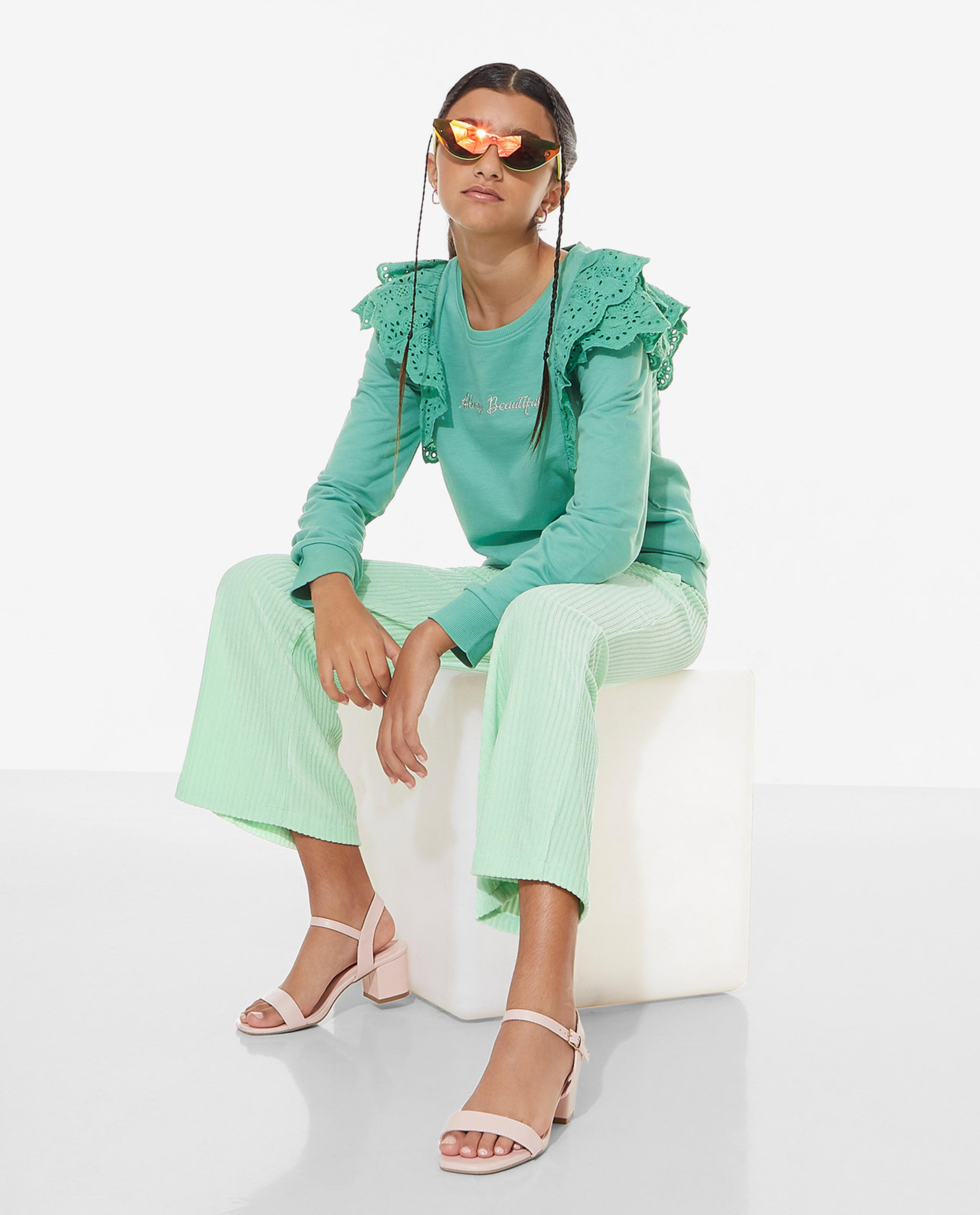 Ruffle Detailed Sweatshirt with Long Sleeves