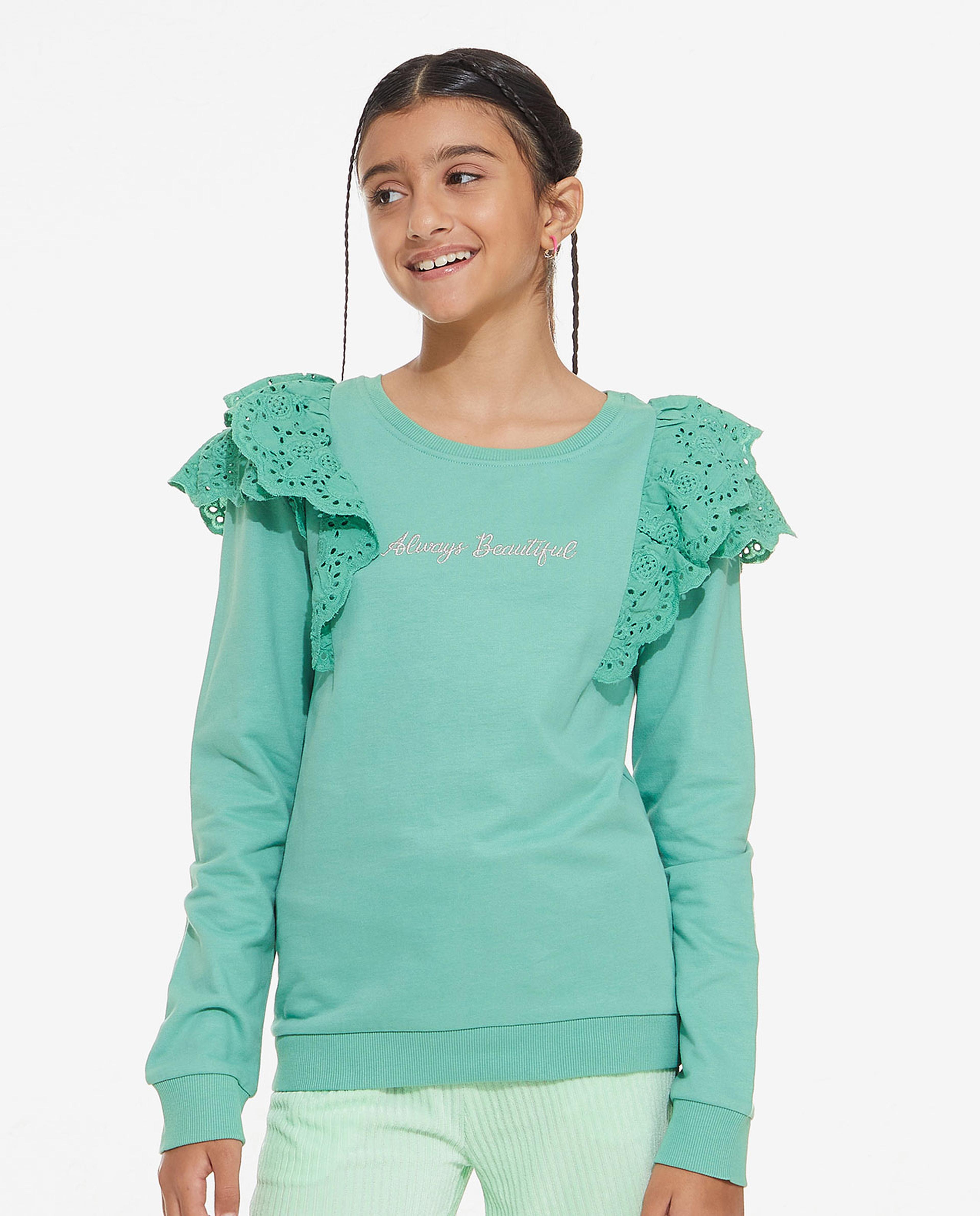 Ruffle Detailed Sweatshirt with Long Sleeves