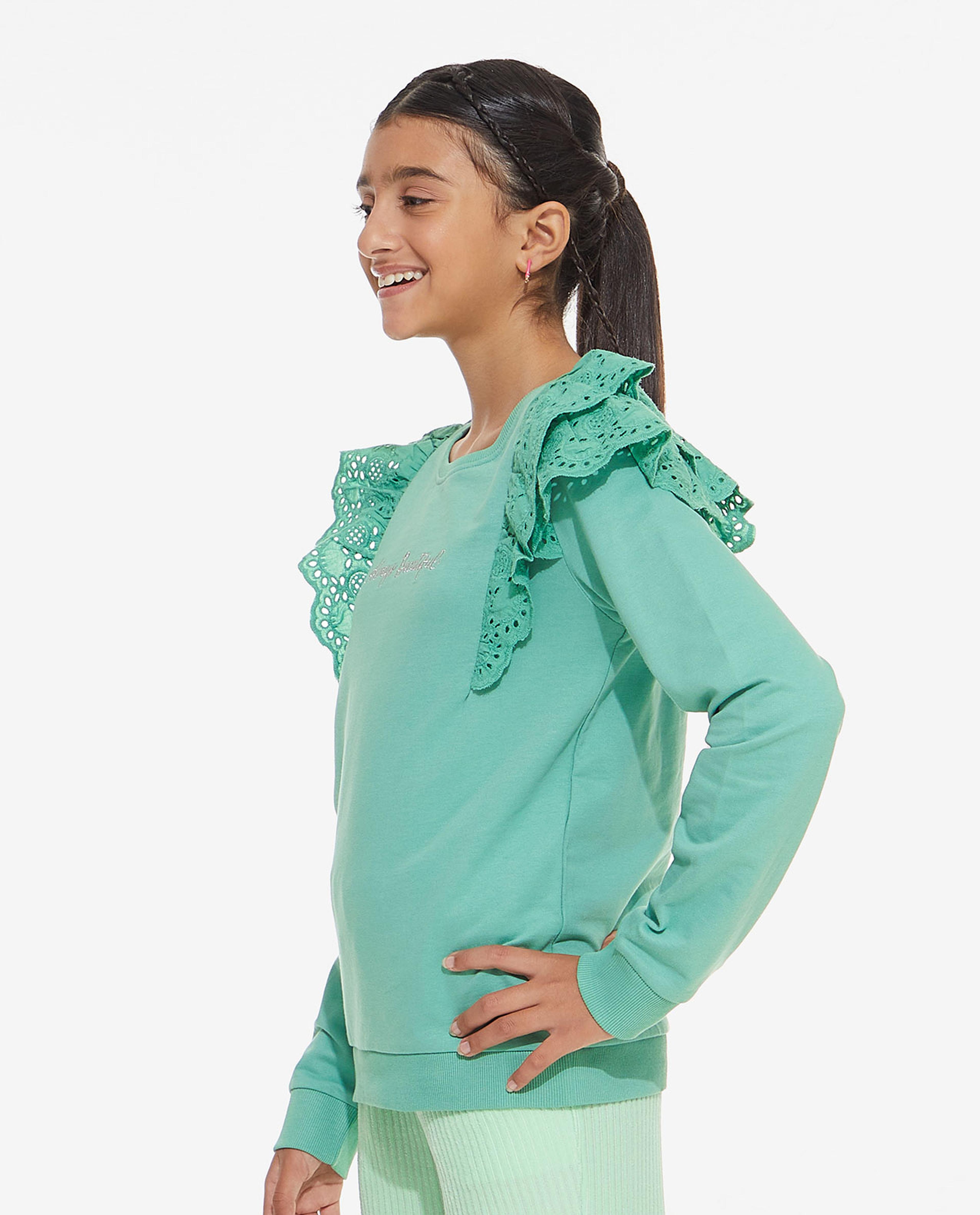 Ruffle Detailed Sweatshirt with Long Sleeves