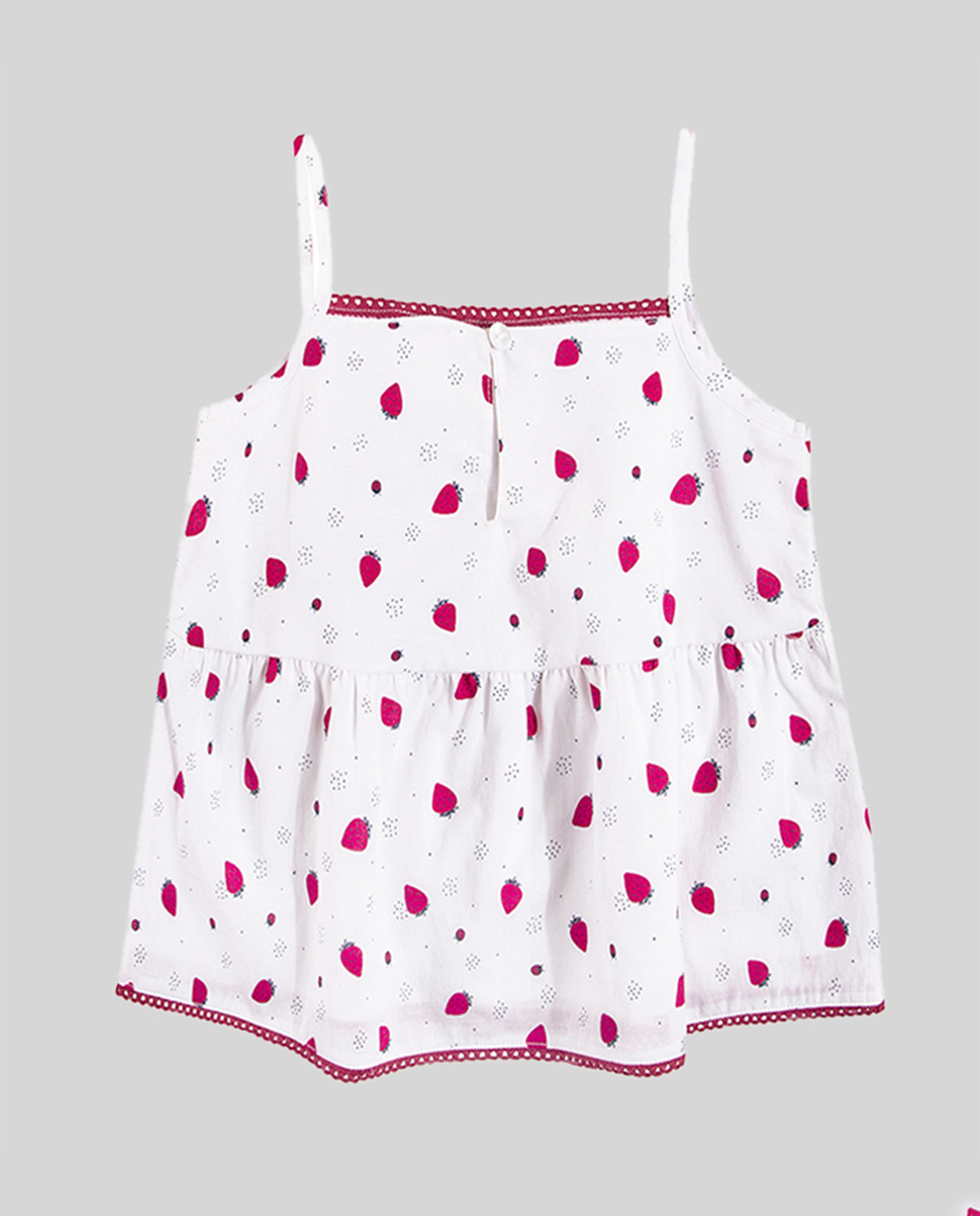 Cool Club Strawberries Pattern Sleeveless Blouse  White