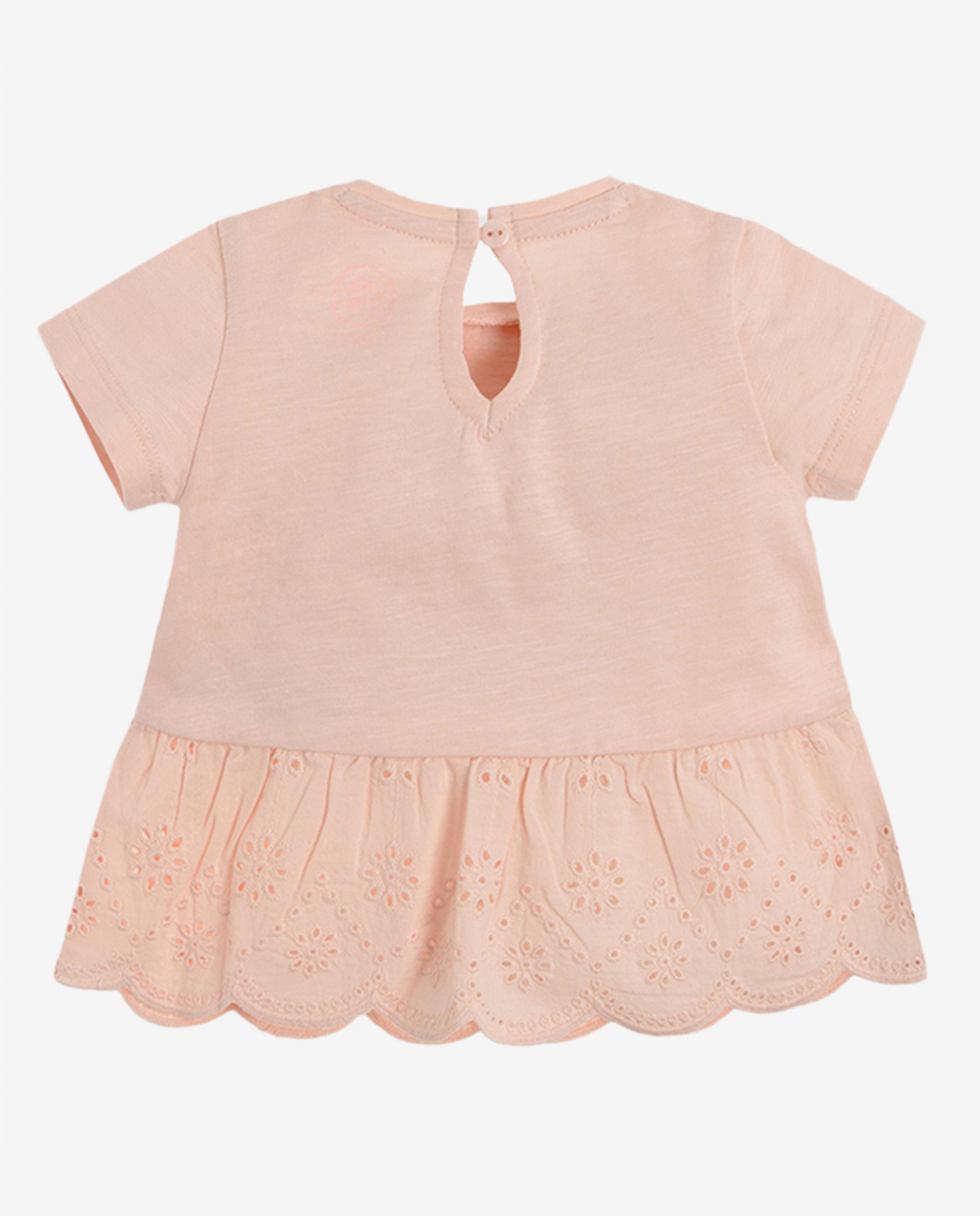 Short Sleeve Blouse with Floral Lace Eyelet Fabric