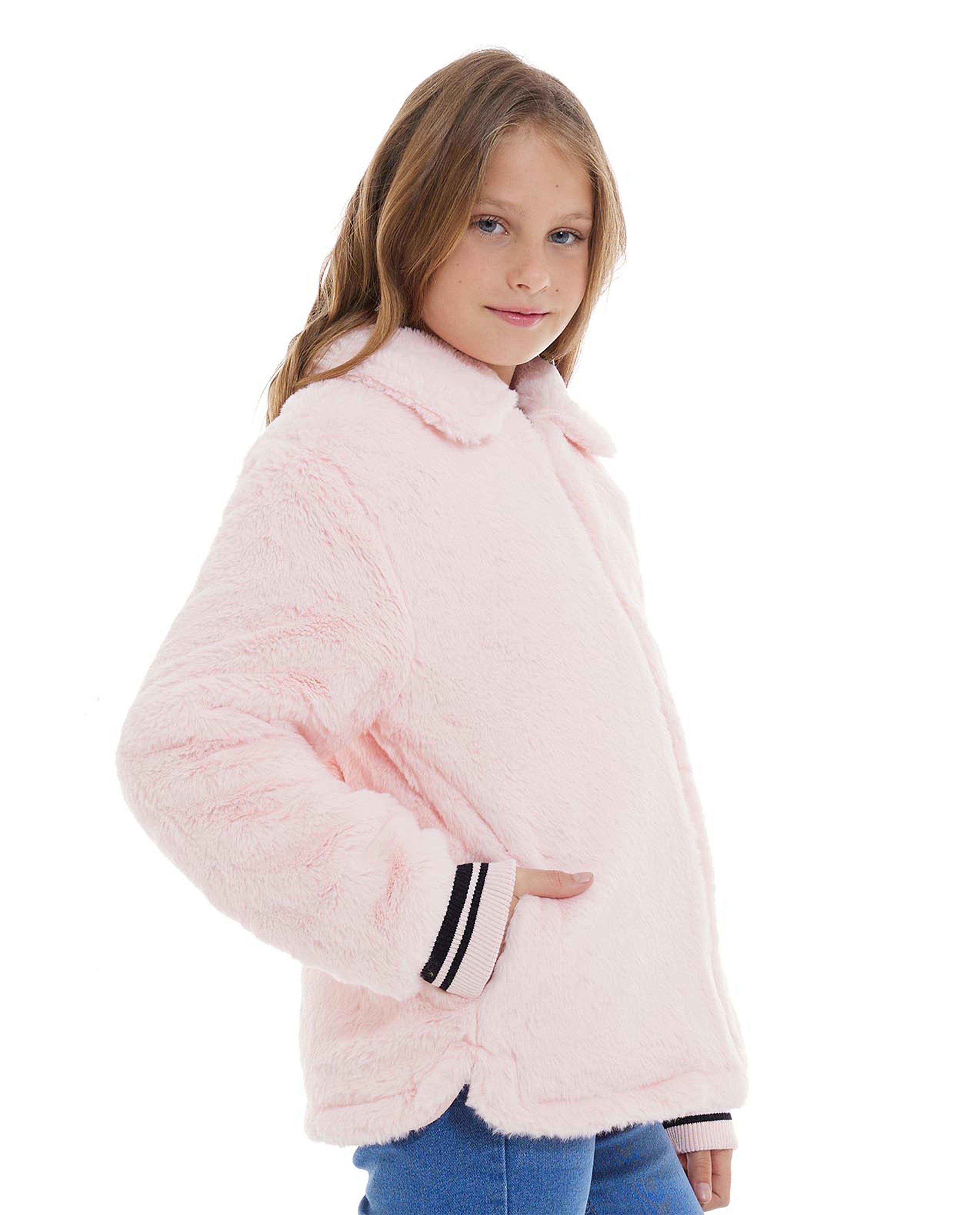 Furry Jacket with Classic Collar and Zippered Closure