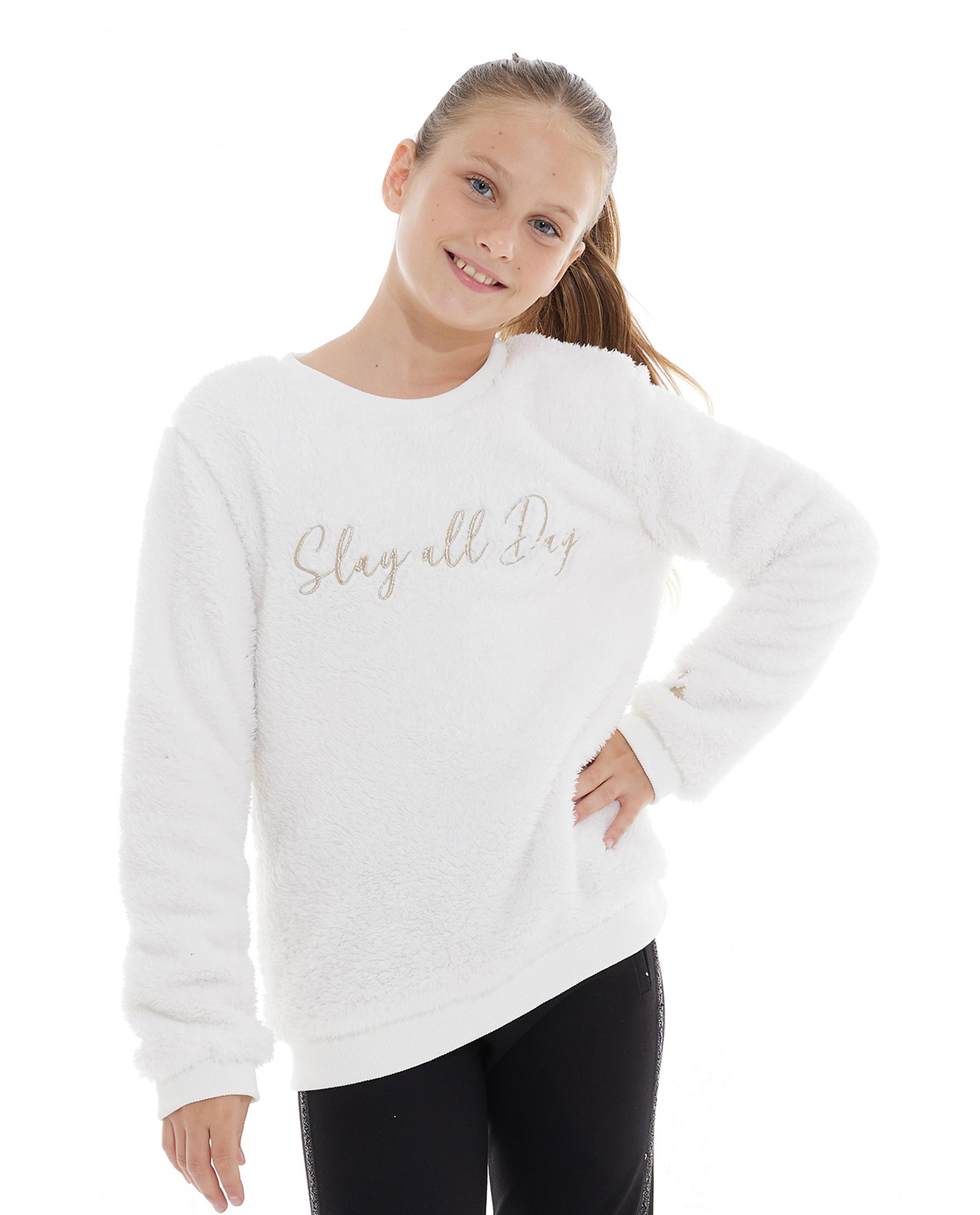 Embroidered Furry Sweatshirt with Long Sleeves