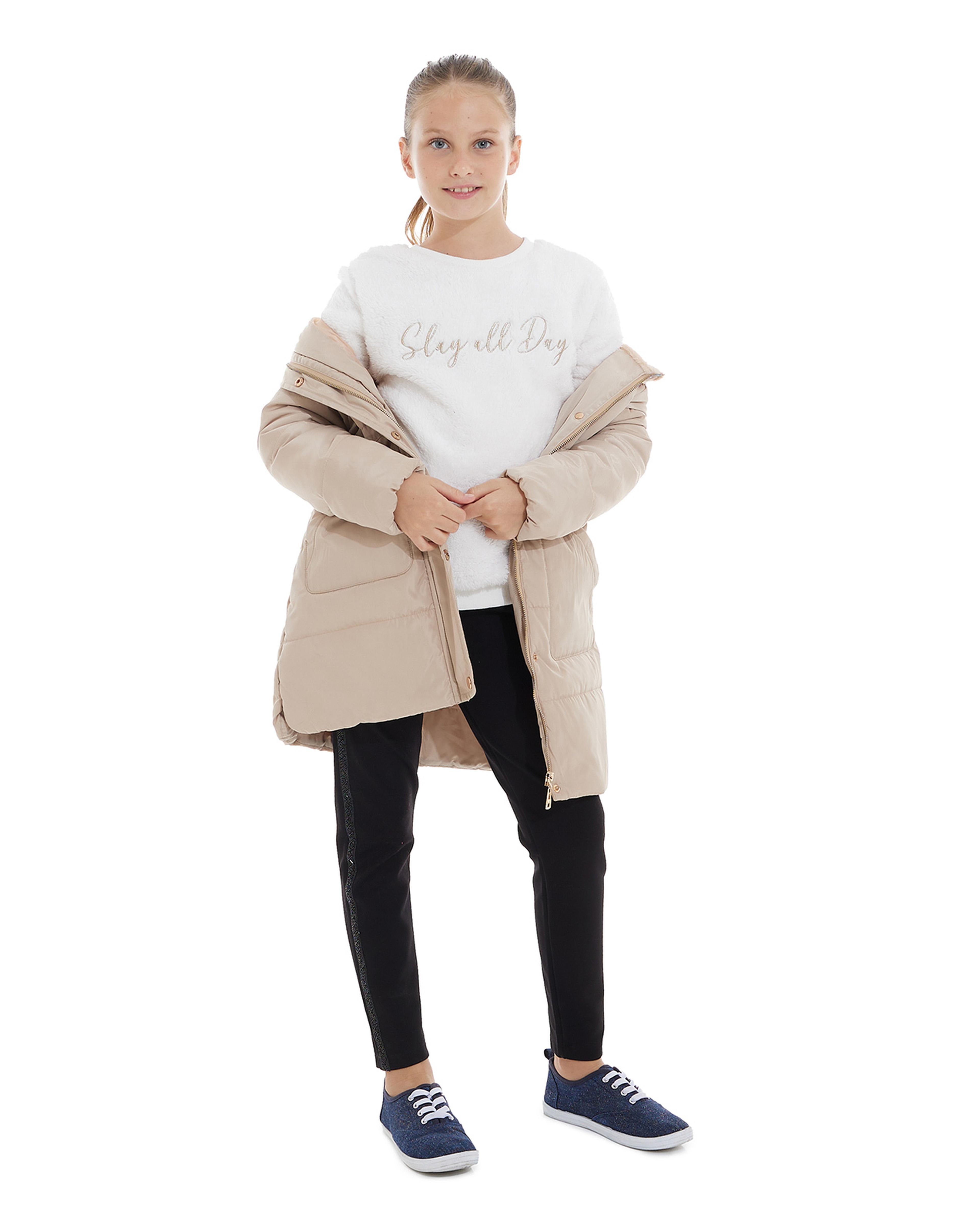 Embroidered Furry Sweatshirt with Long Sleeves