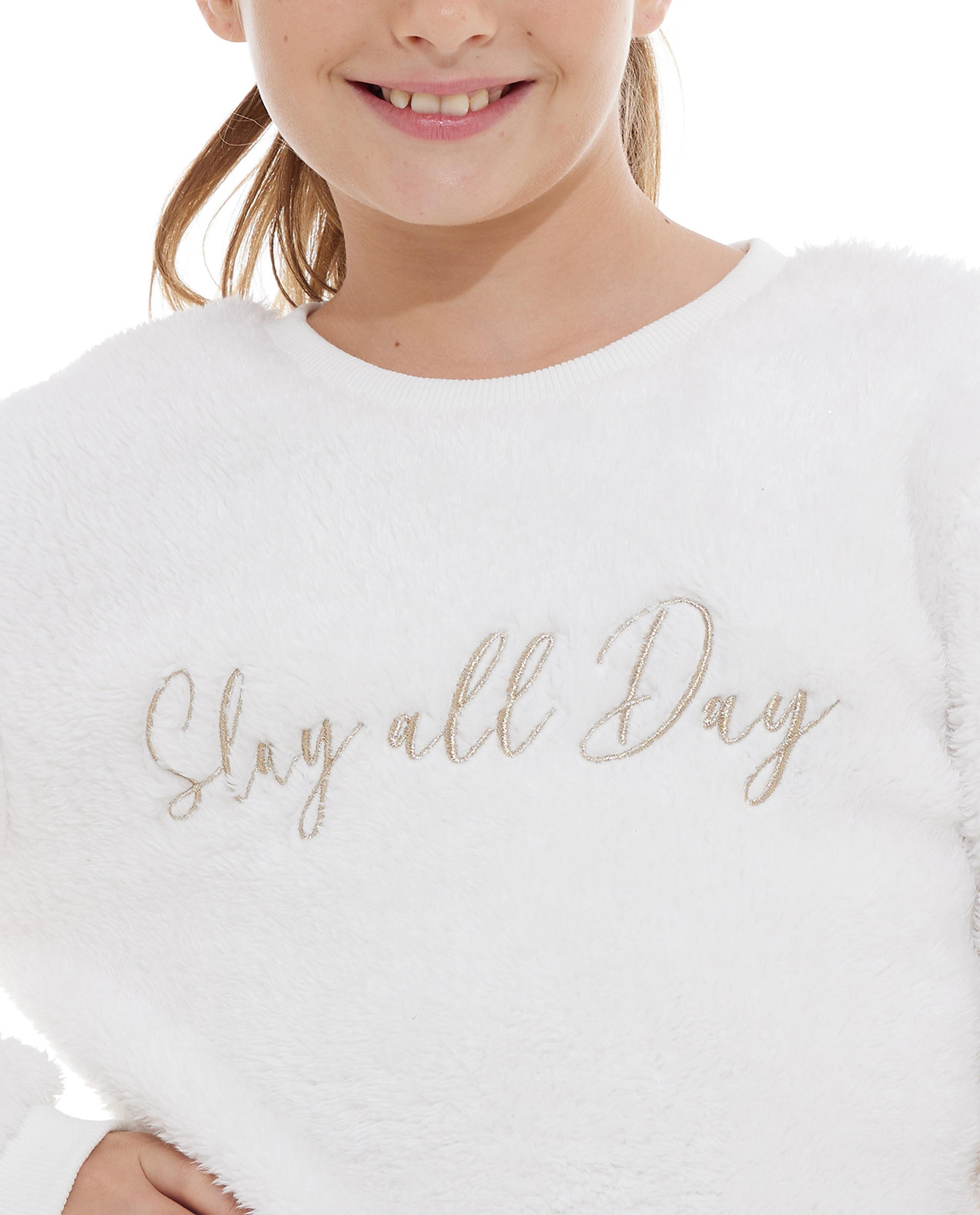 Embroidered Furry Sweatshirt with Long Sleeves