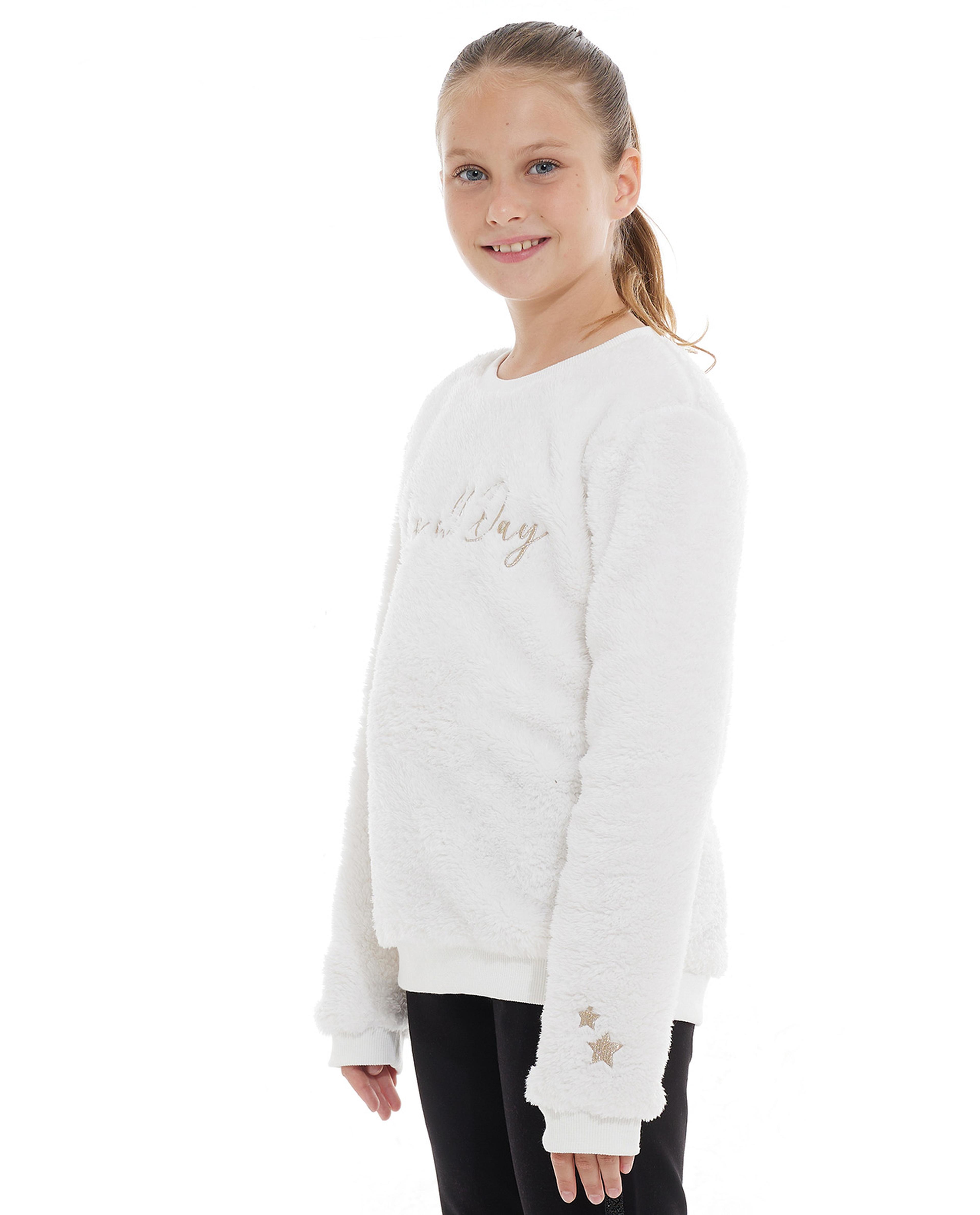 Embroidered Furry Sweatshirt with Long Sleeves