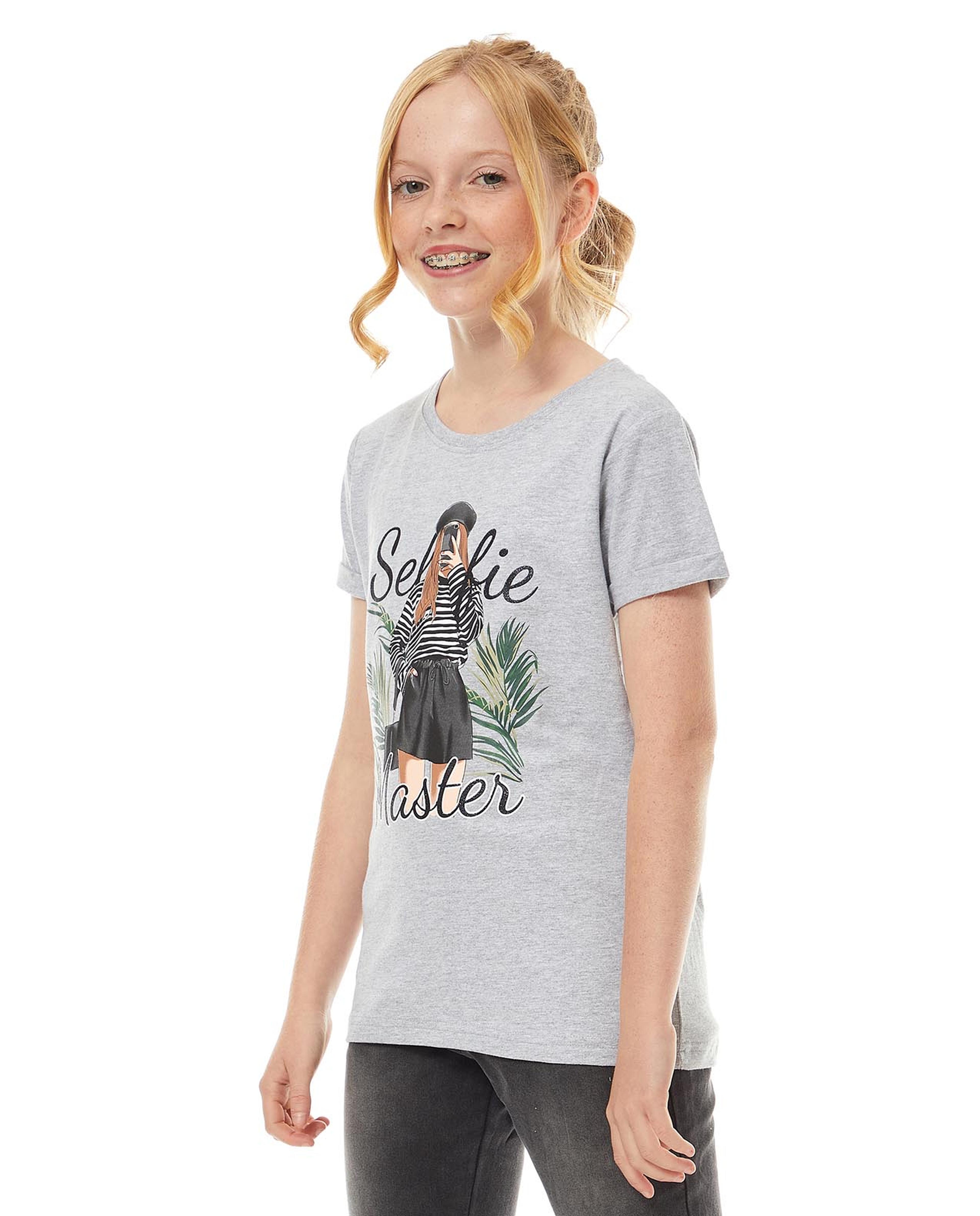 Graphic Printed T-Shirt with Crew Neck and Short Sleeves