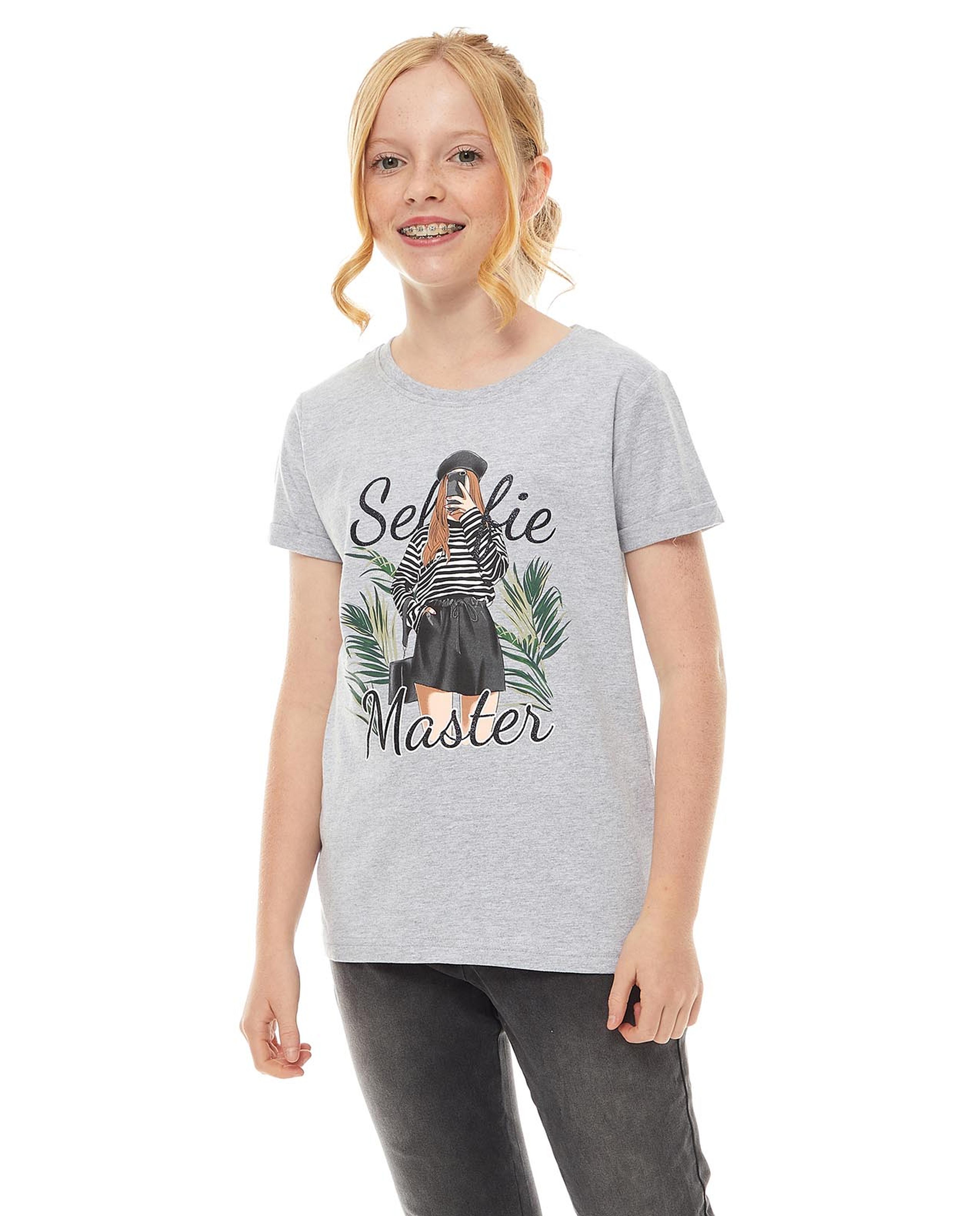 Graphic Printed T-Shirt with Crew Neck and Short Sleeves
