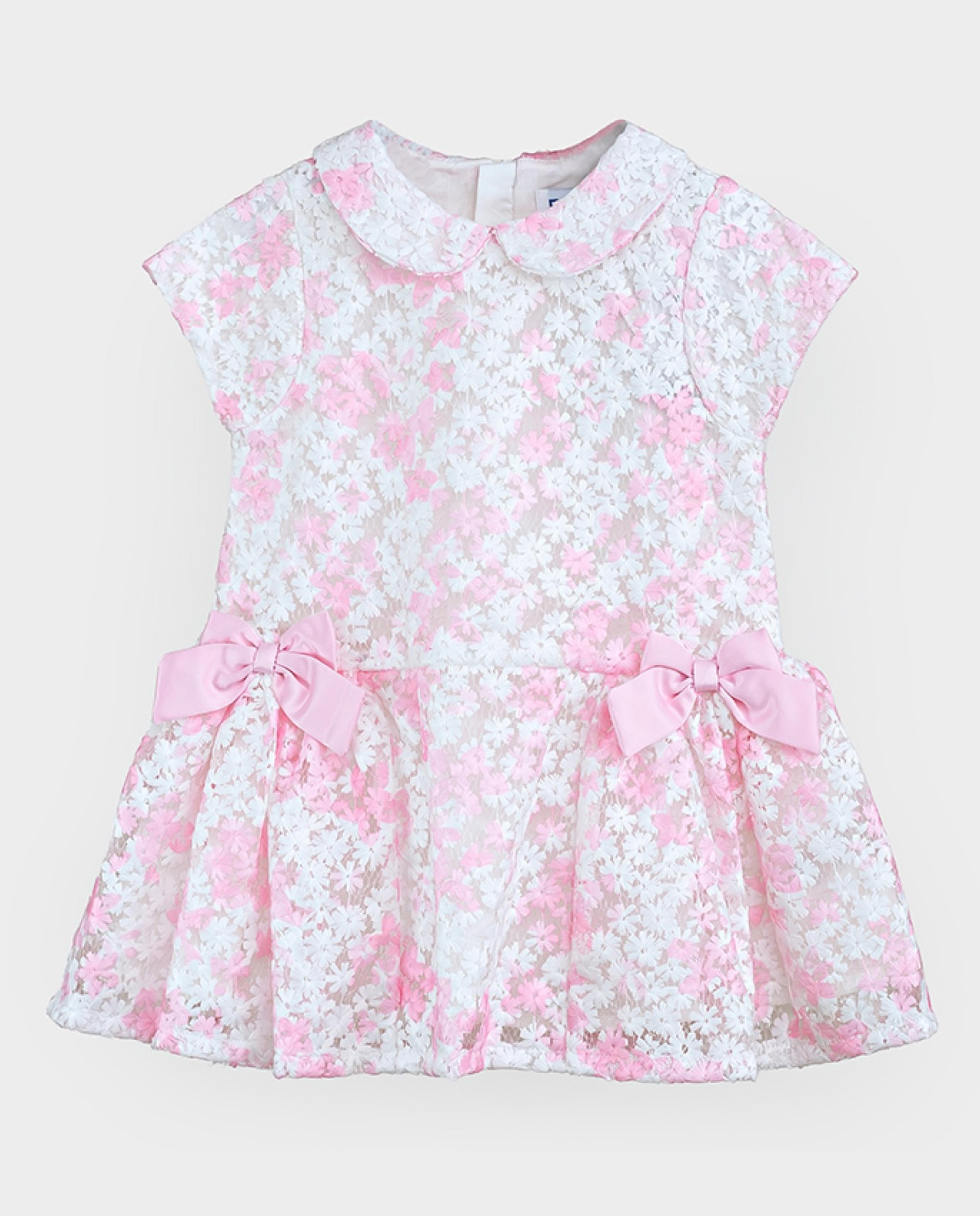 R&B Kids - Floral Embroidered Dress with Baby Collar and Cap Sleeves