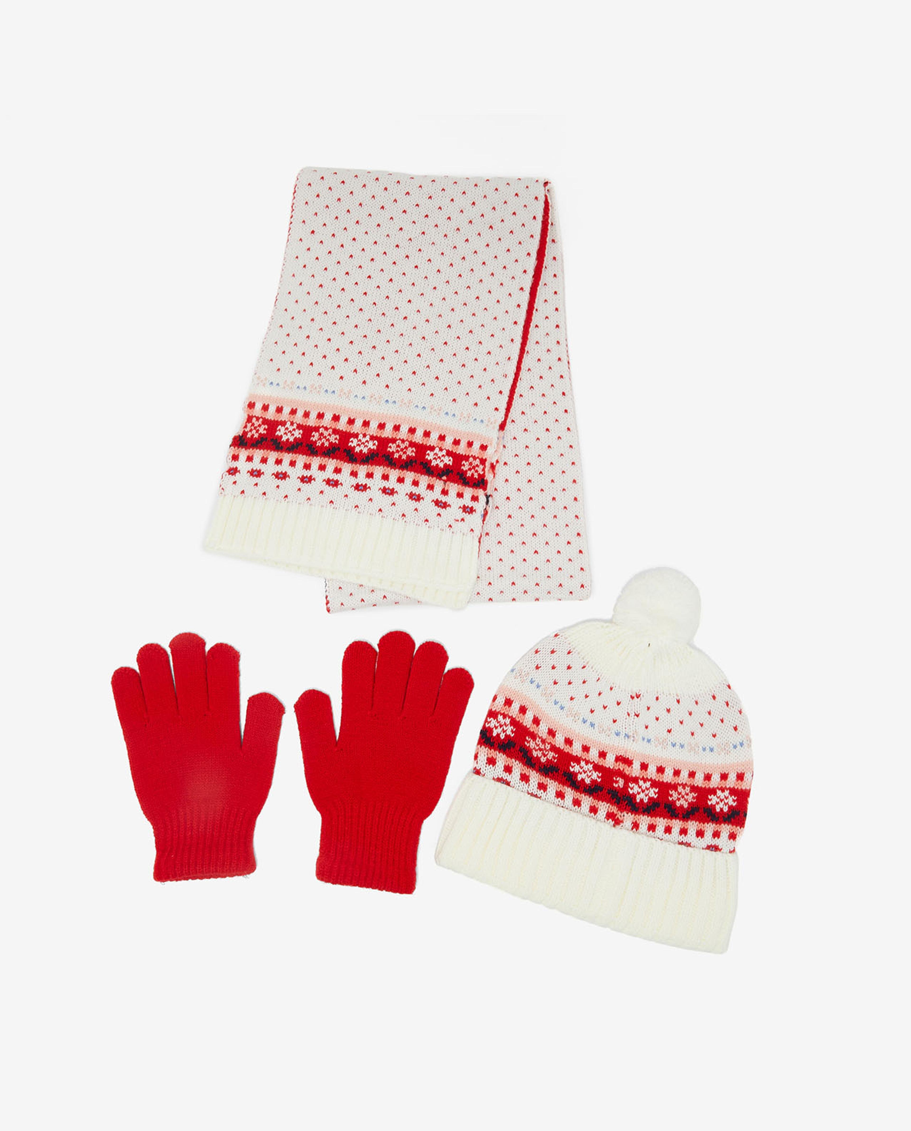 Patterned Set of Scarf, Cap and Gloves Set