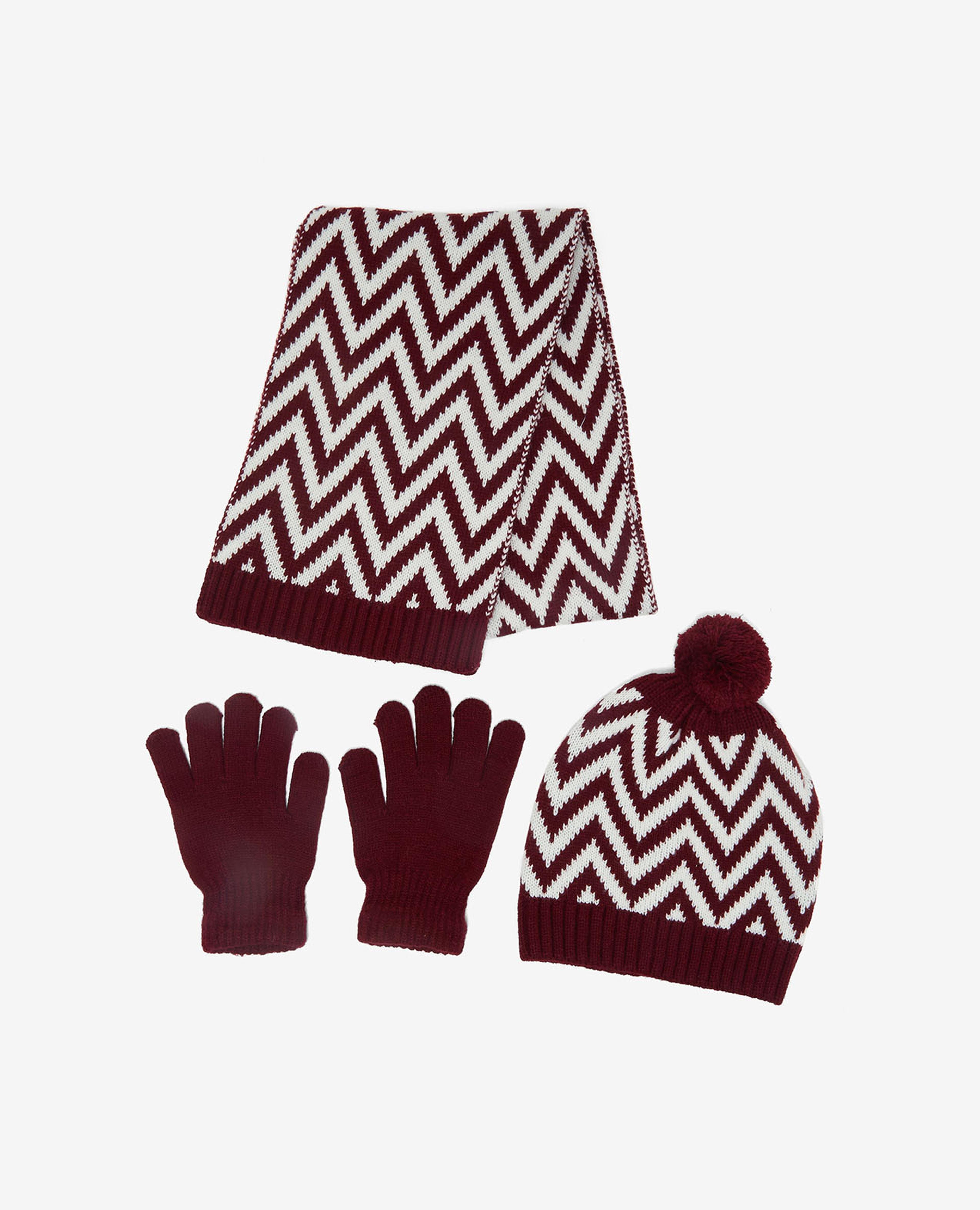 Chevron Patterned Set of Scarf, Cap and Gloves