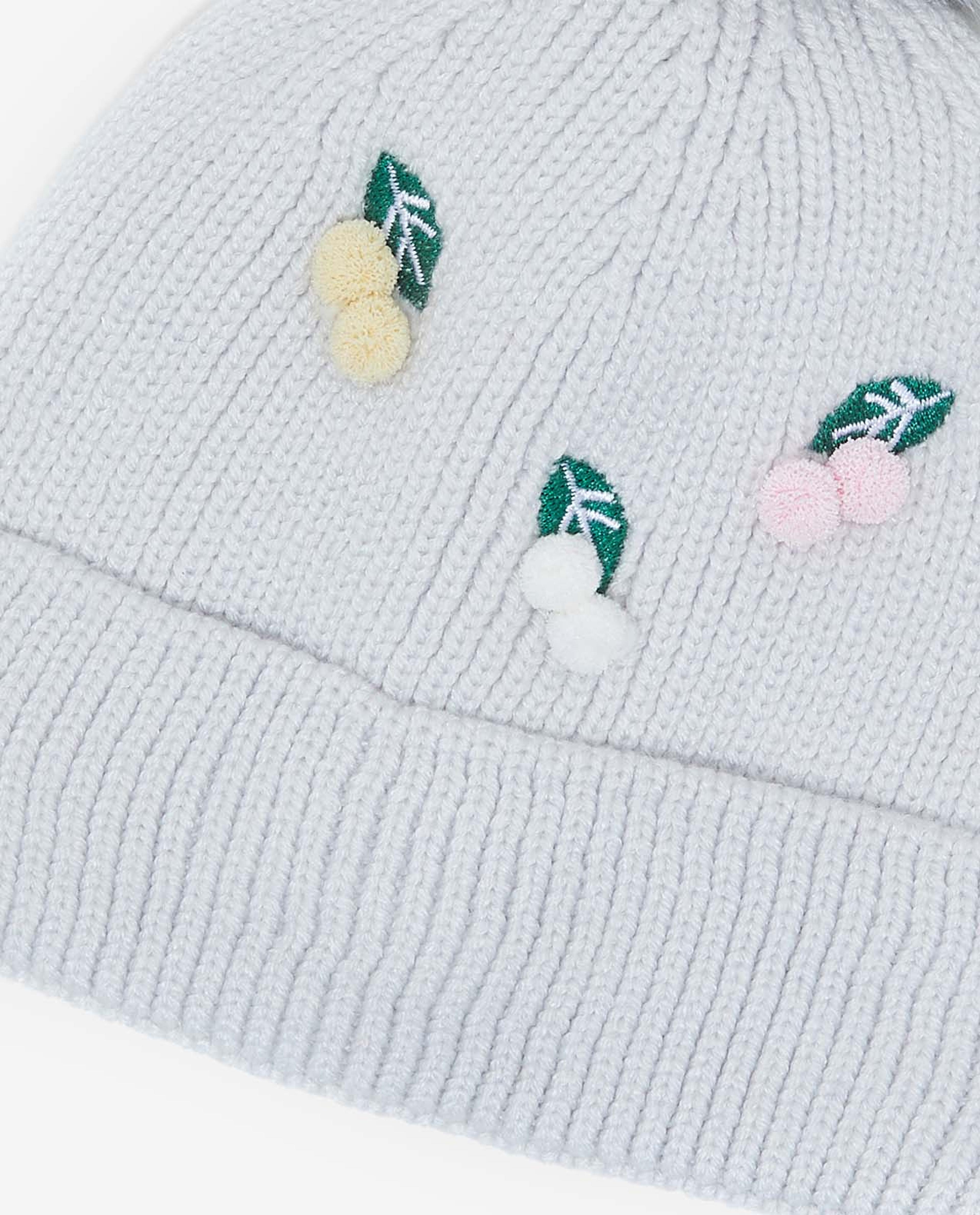 Embroidered Pom-Pom Beanie Cap