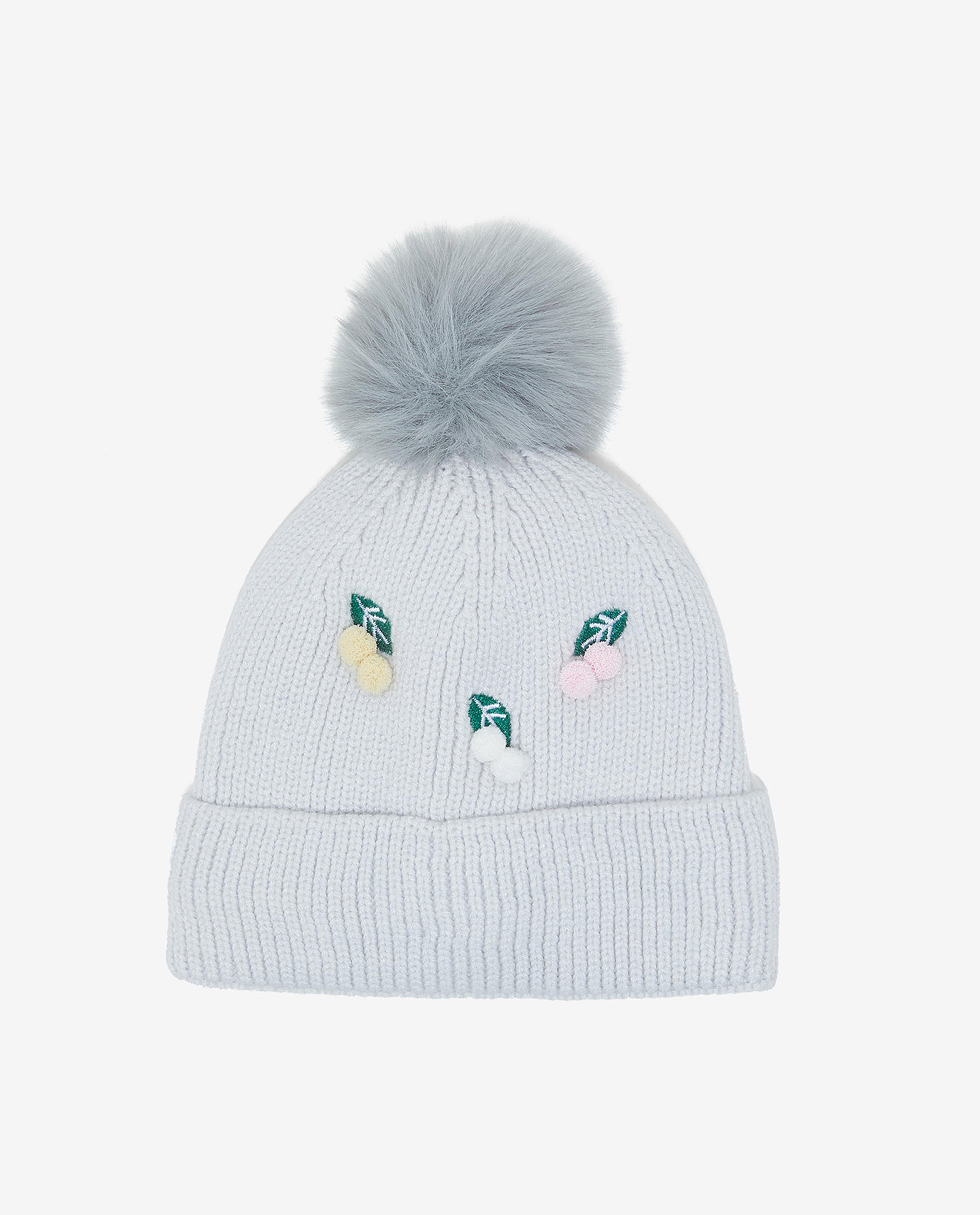 Embroidered Pom-Pom Beanie Cap