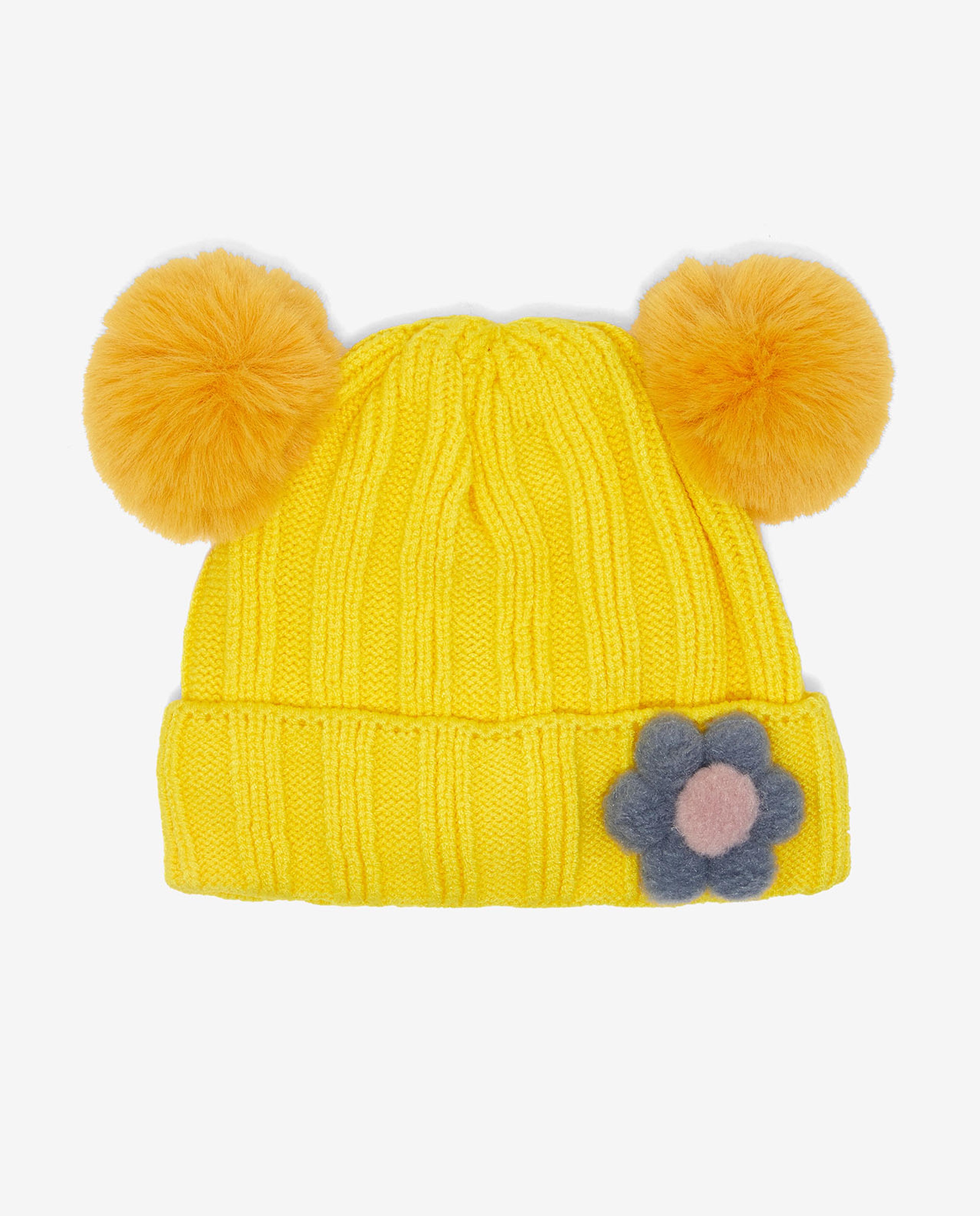 Embroidered Knitted Pom-Pom Beanie Cap