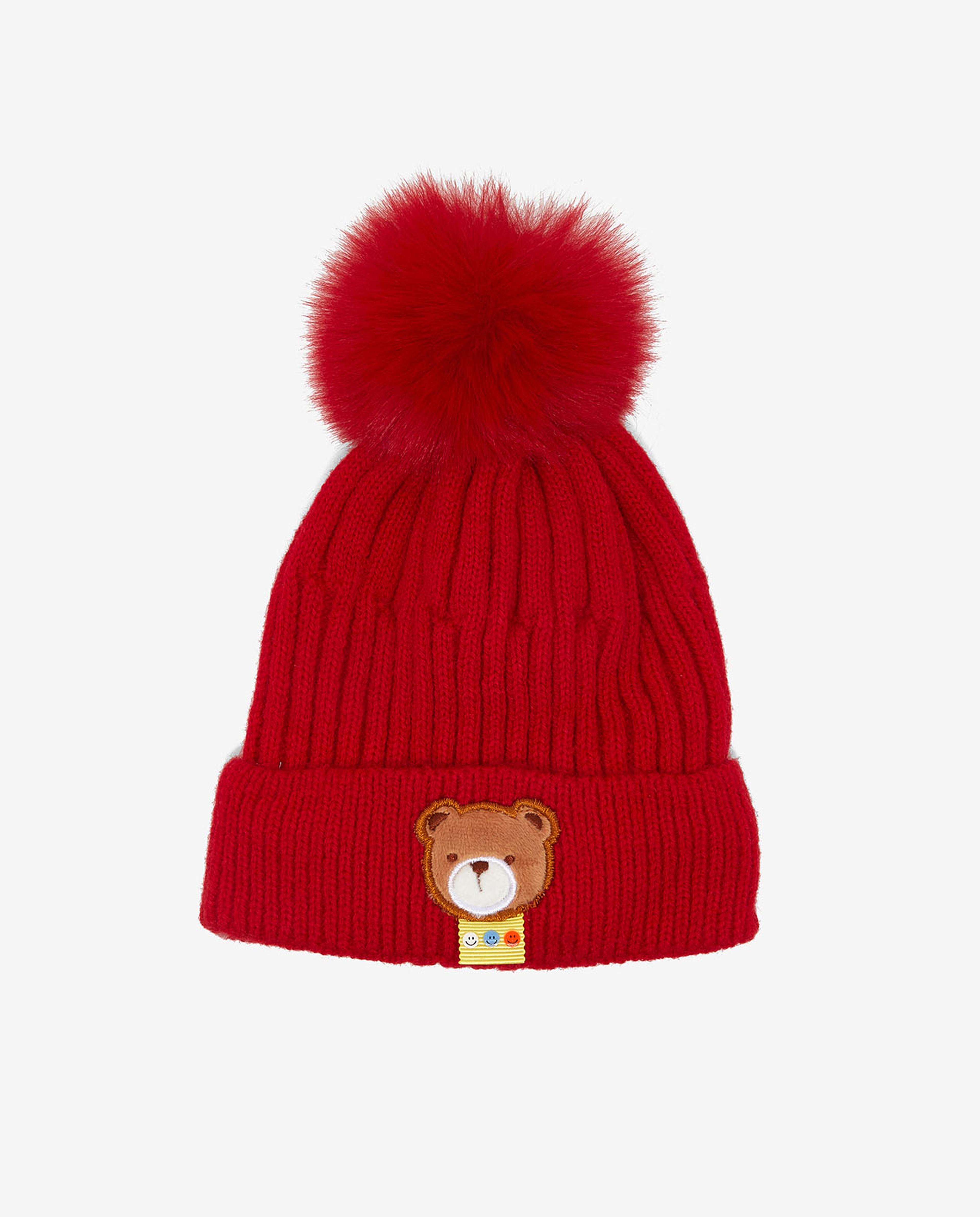 Embroidered Knitted Pom-Pom Beanie Cap