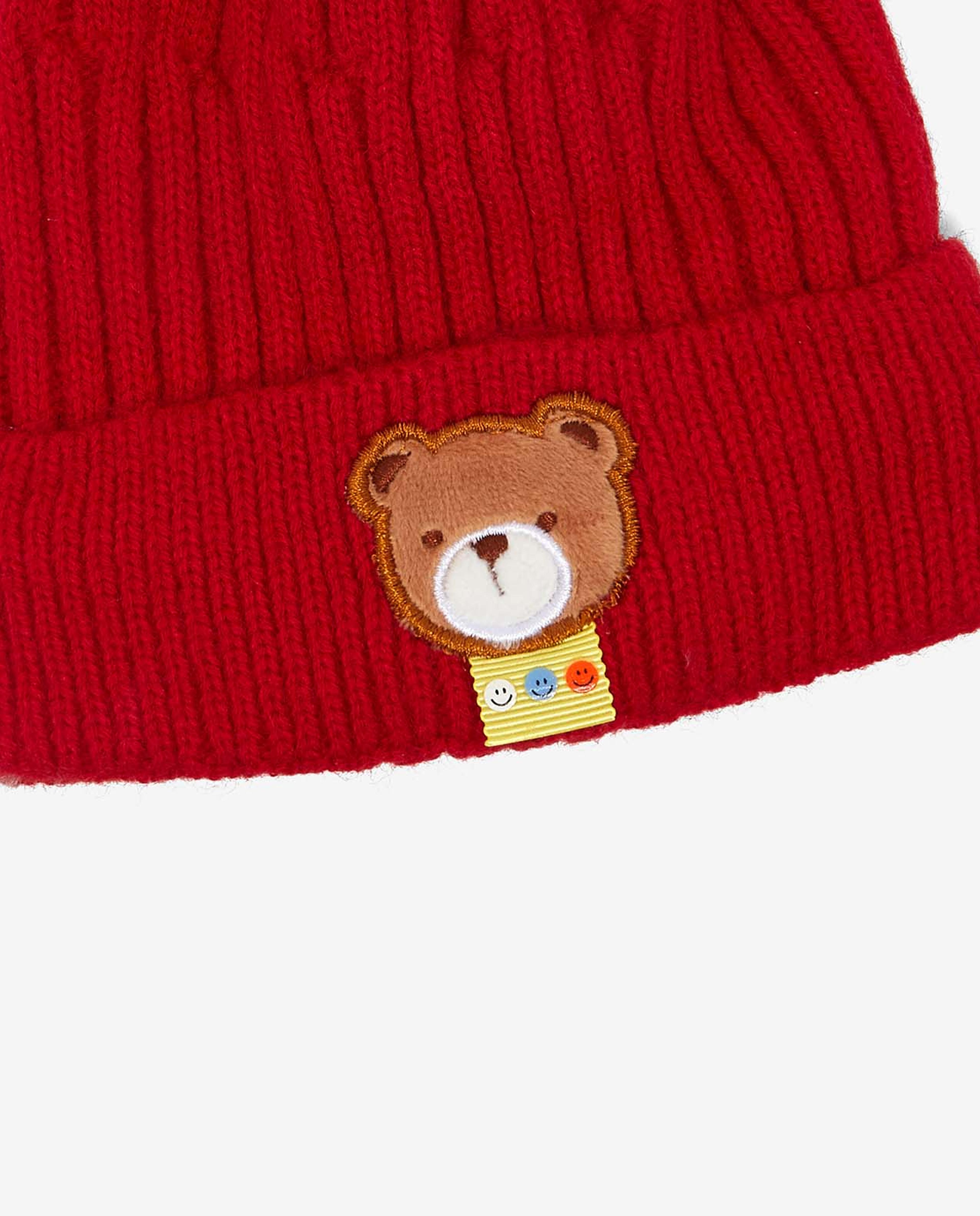 Embroidered Knitted Pom-Pom Beanie Cap