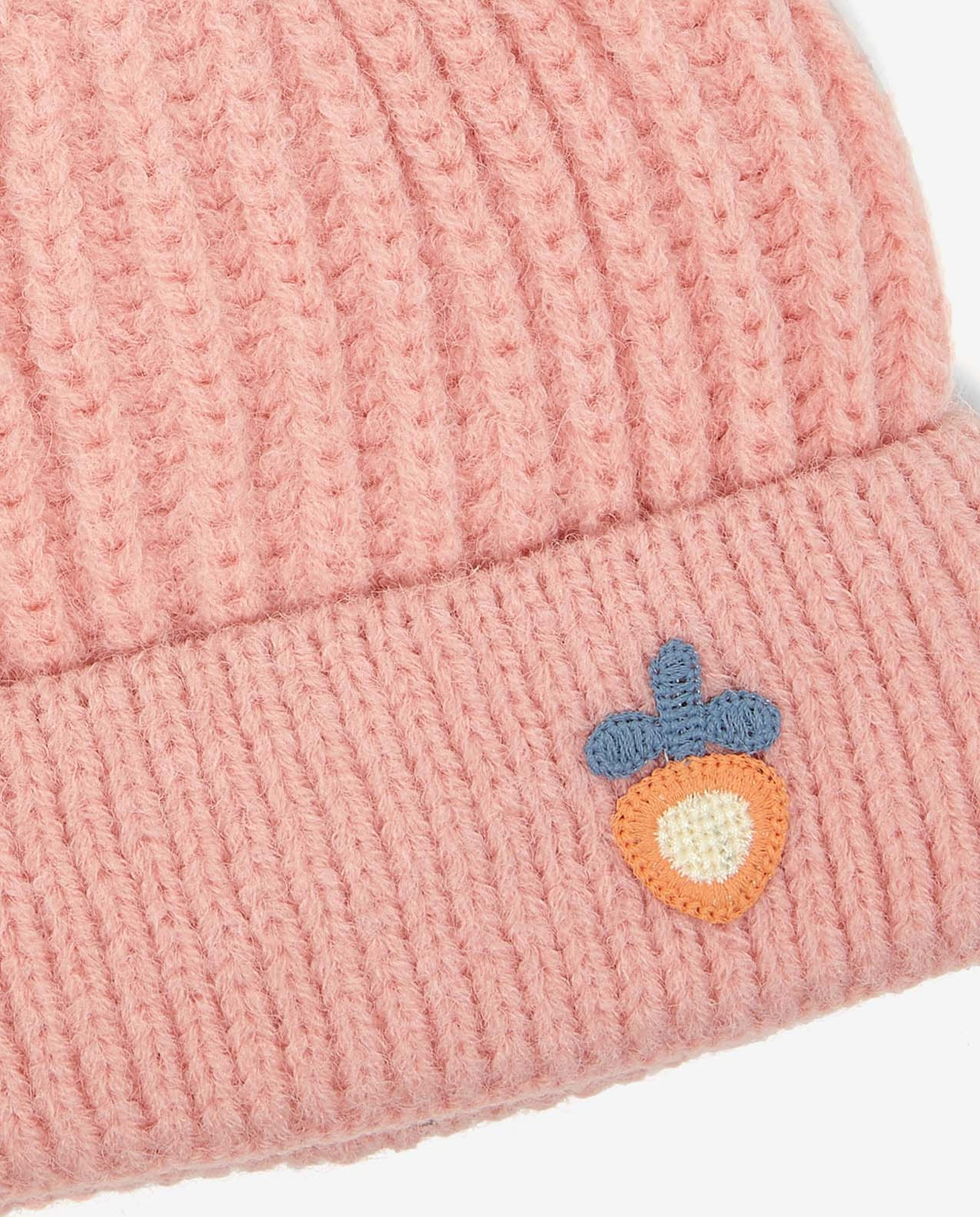 Embroidered Knitted Pom-Pom Beanie Cap