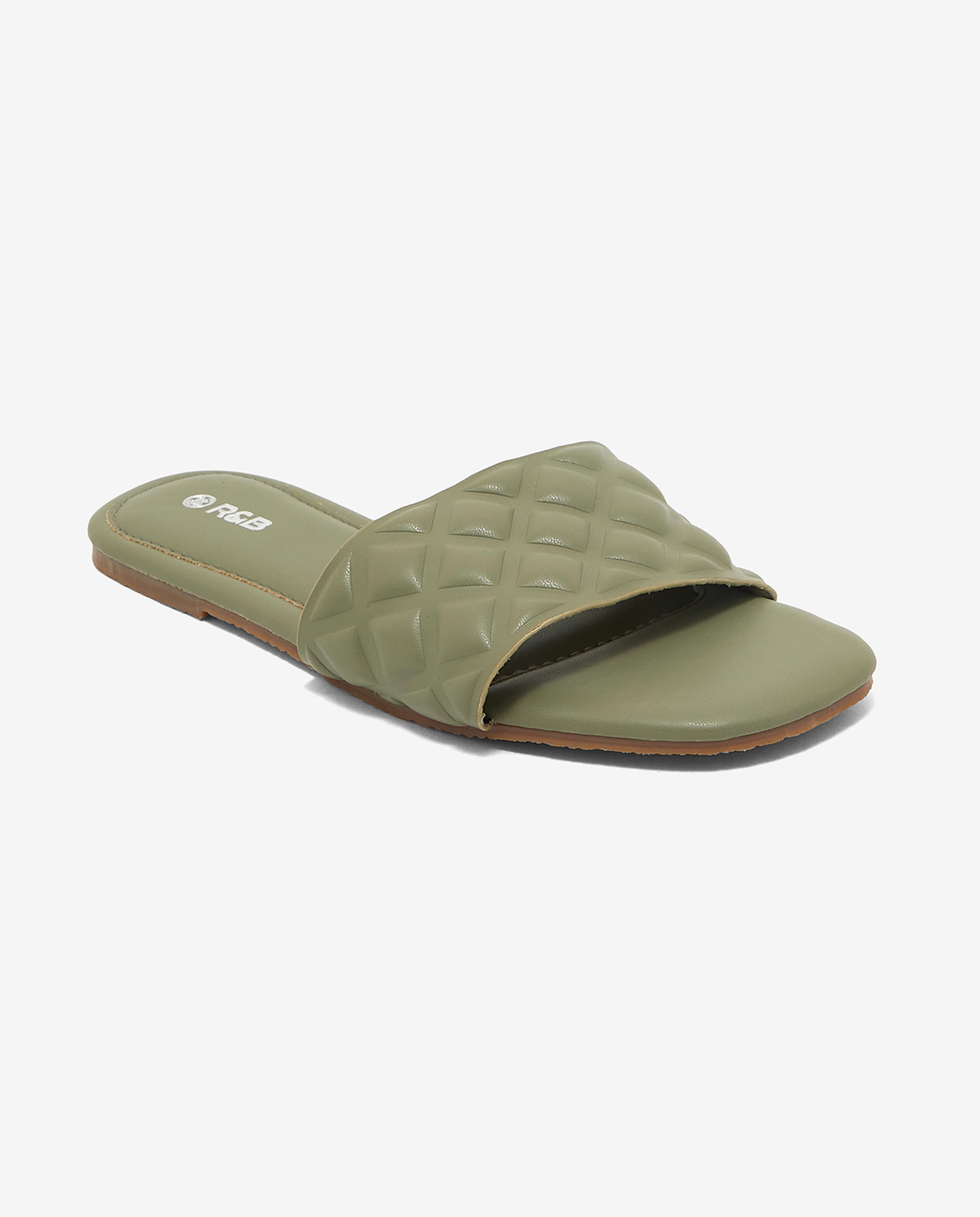 Quilted Open-Toe Flat Sandals